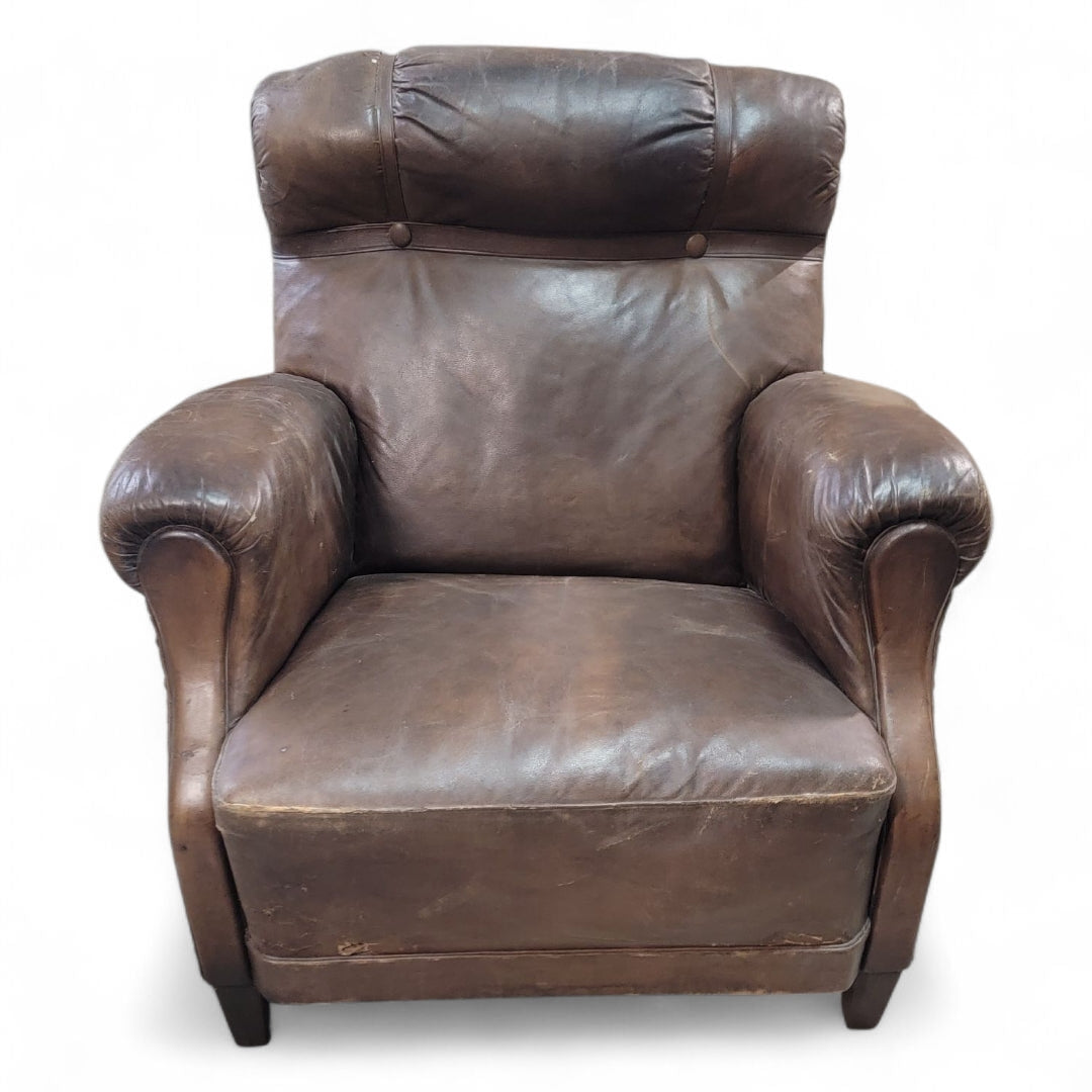 French Art Deco Distressed Leather Lounge Club Chair