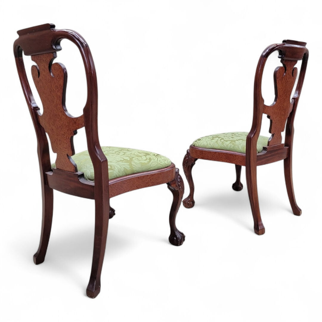 Vintage Queen Anne Style Carved Mahogany Dining Chairs - Set of 12