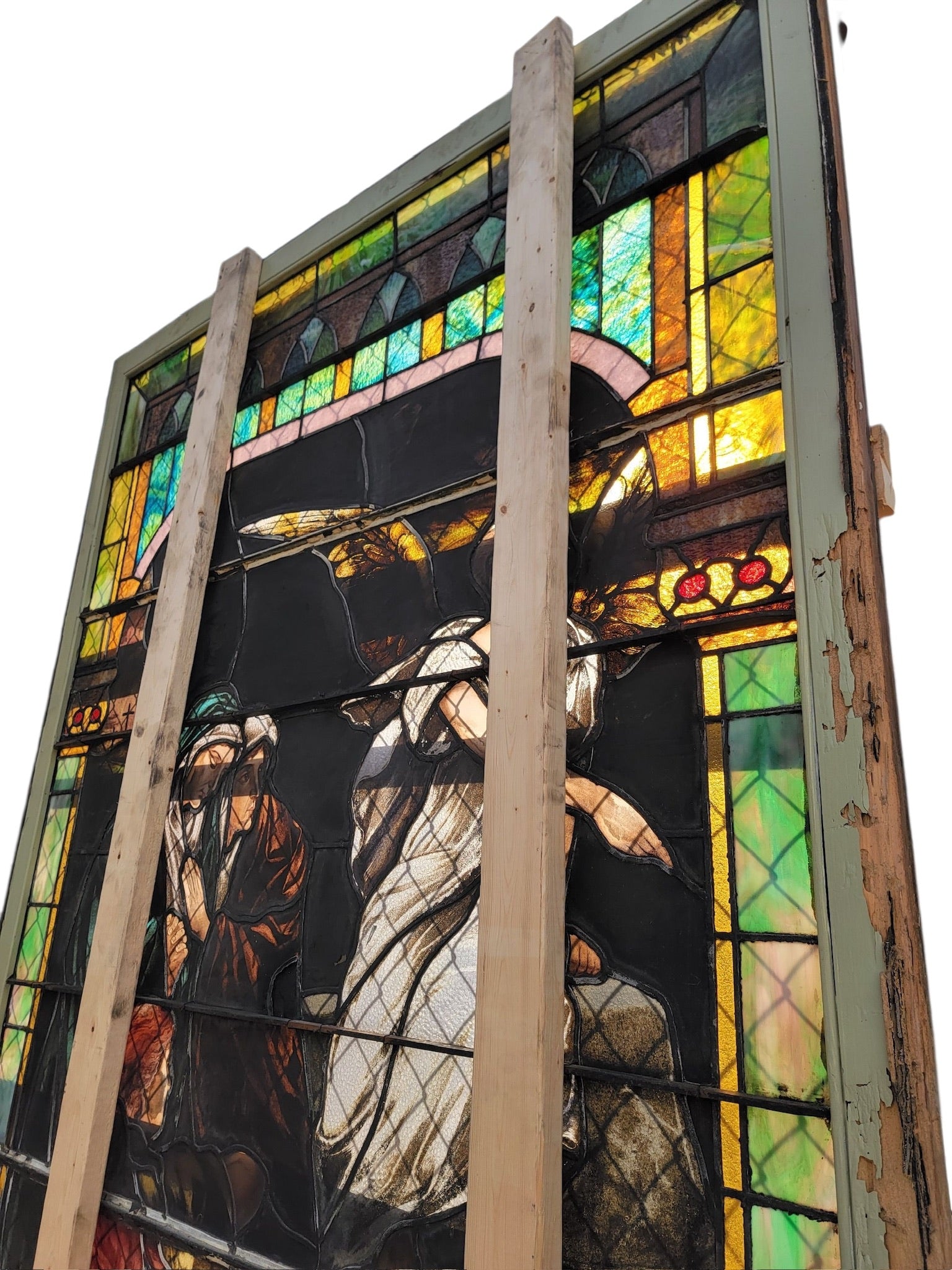 Antique Monumental Tiffany Style Salvaged "Easter" Stained Glass Window
