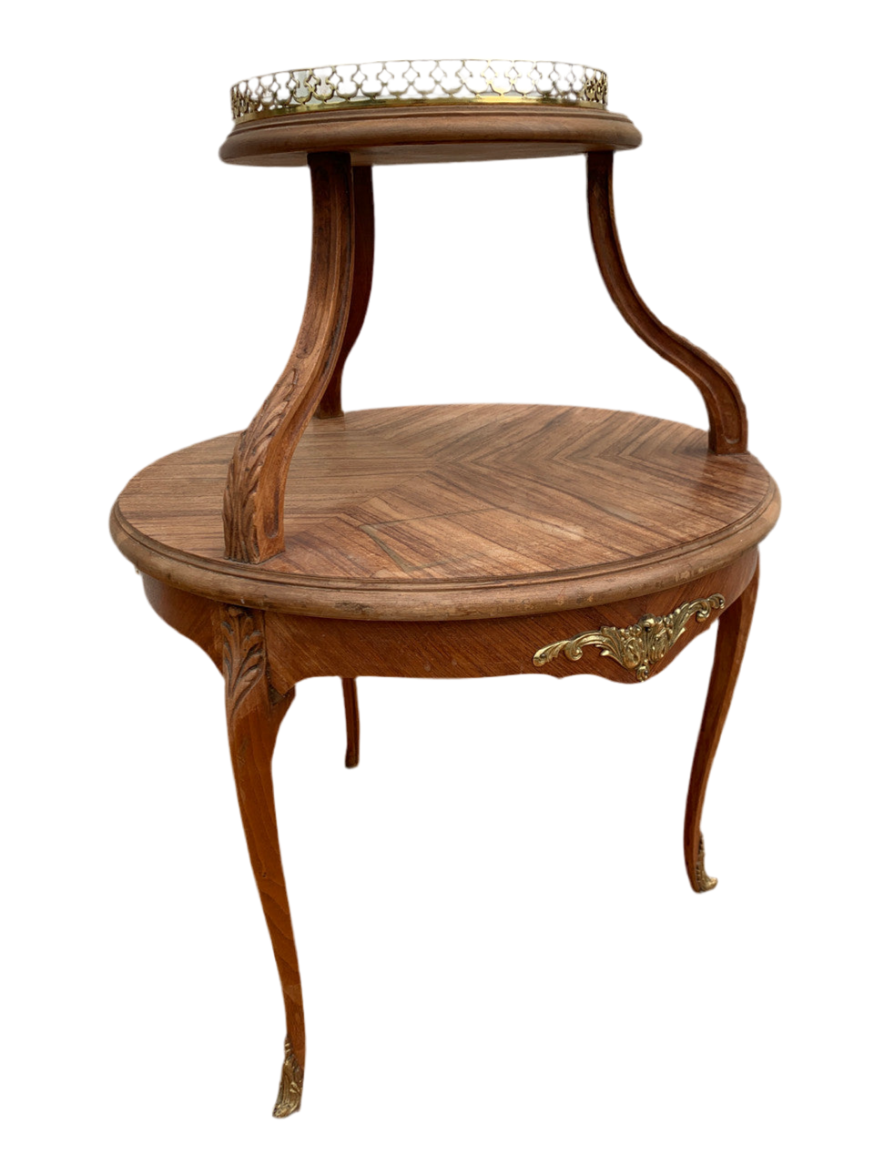 Antique French Louis Style Two Tier Etagere with Gallery Rail Table