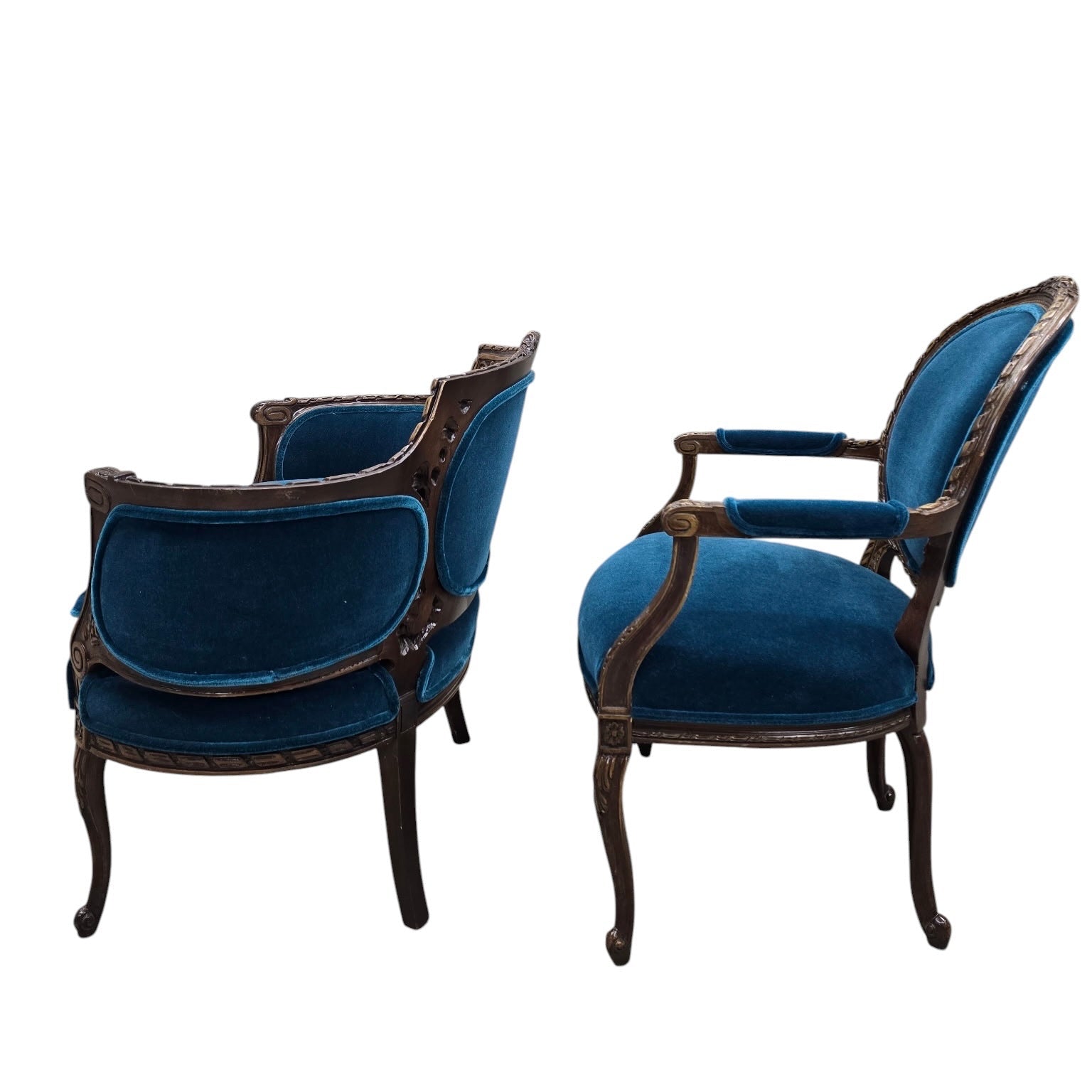 Antique French Louis XV and Louis XVI Style Armchairs Newly Upholstered – Set of 2