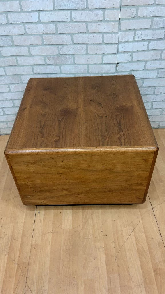 Mid Century Mod Walnut Cube Shaped Side Table