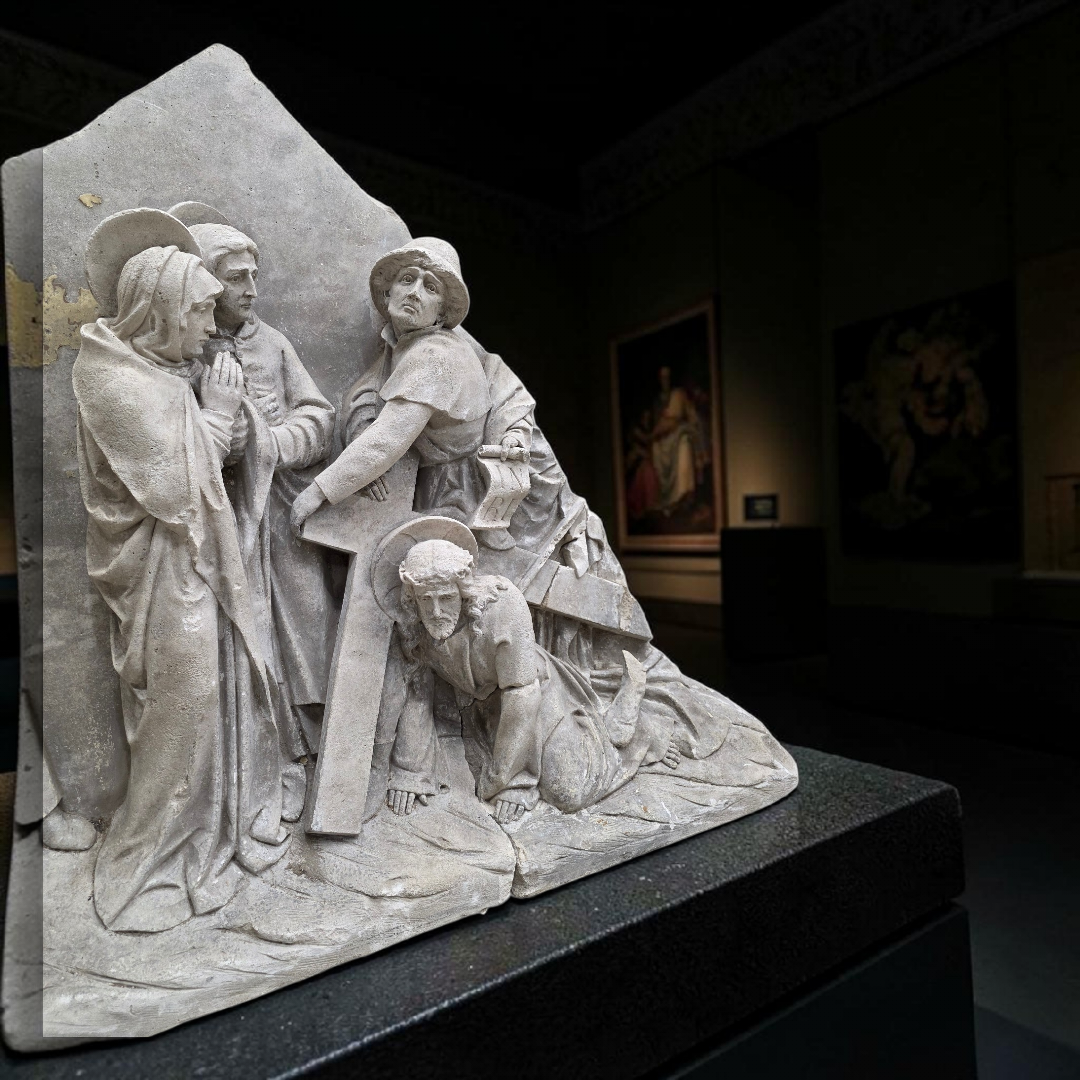 Antique Monumental European "Stations of The Cross" Stone Relief Panels — Pair