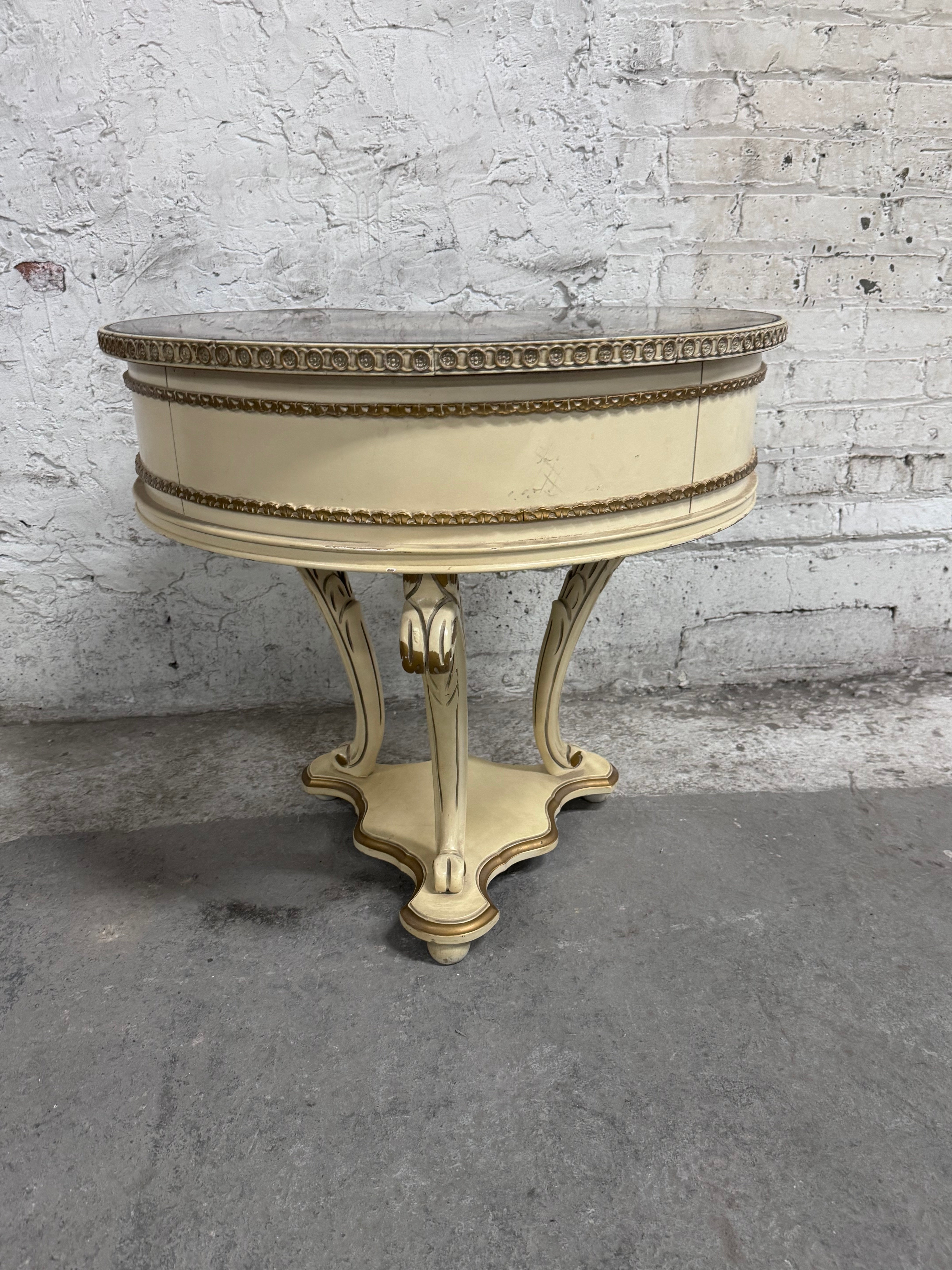 Antique Hand Stenciled with Metallic Oil Strokes Side Table