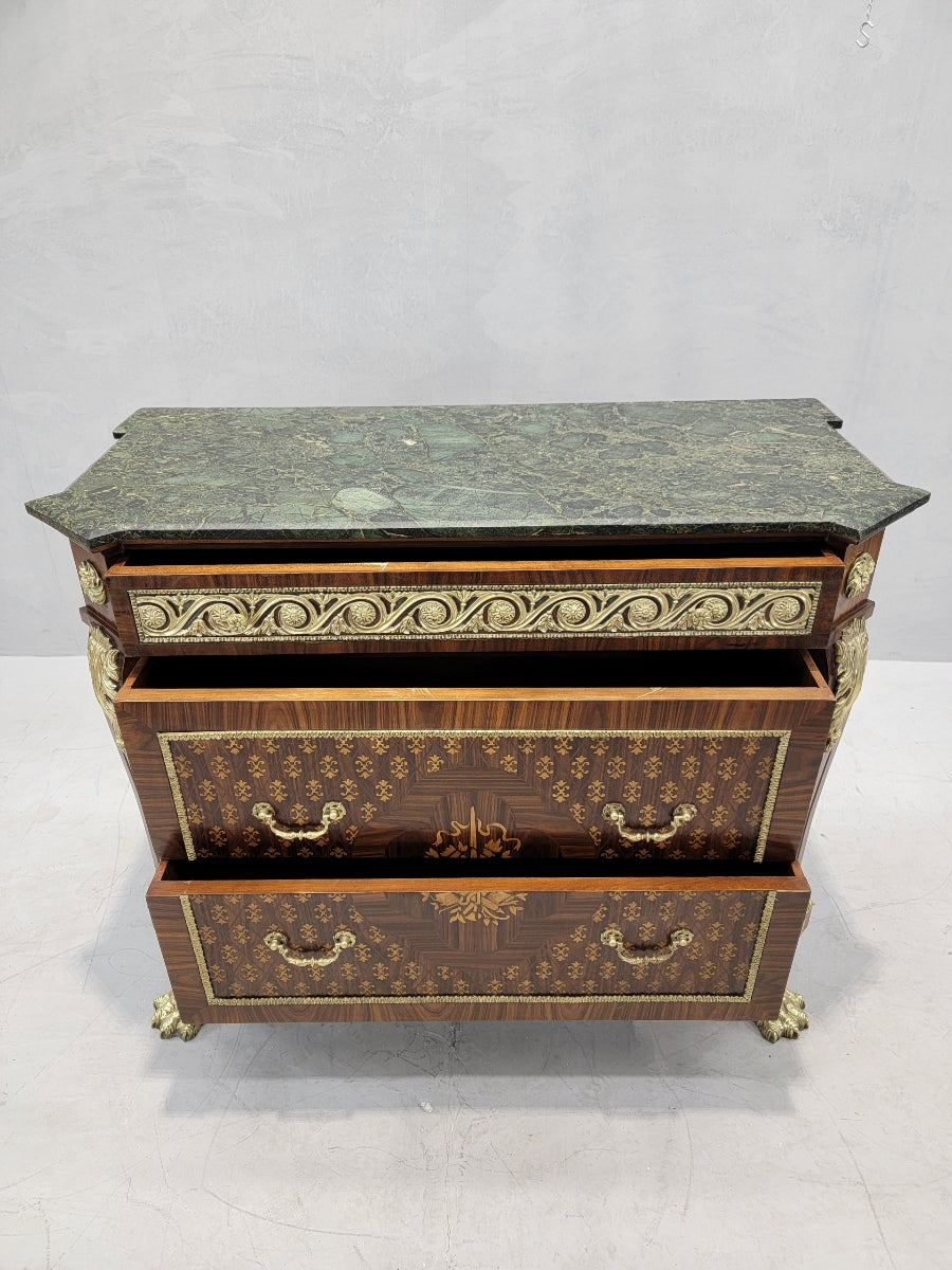 Antique French Empire Style Marquetry Inlay Chest Commode