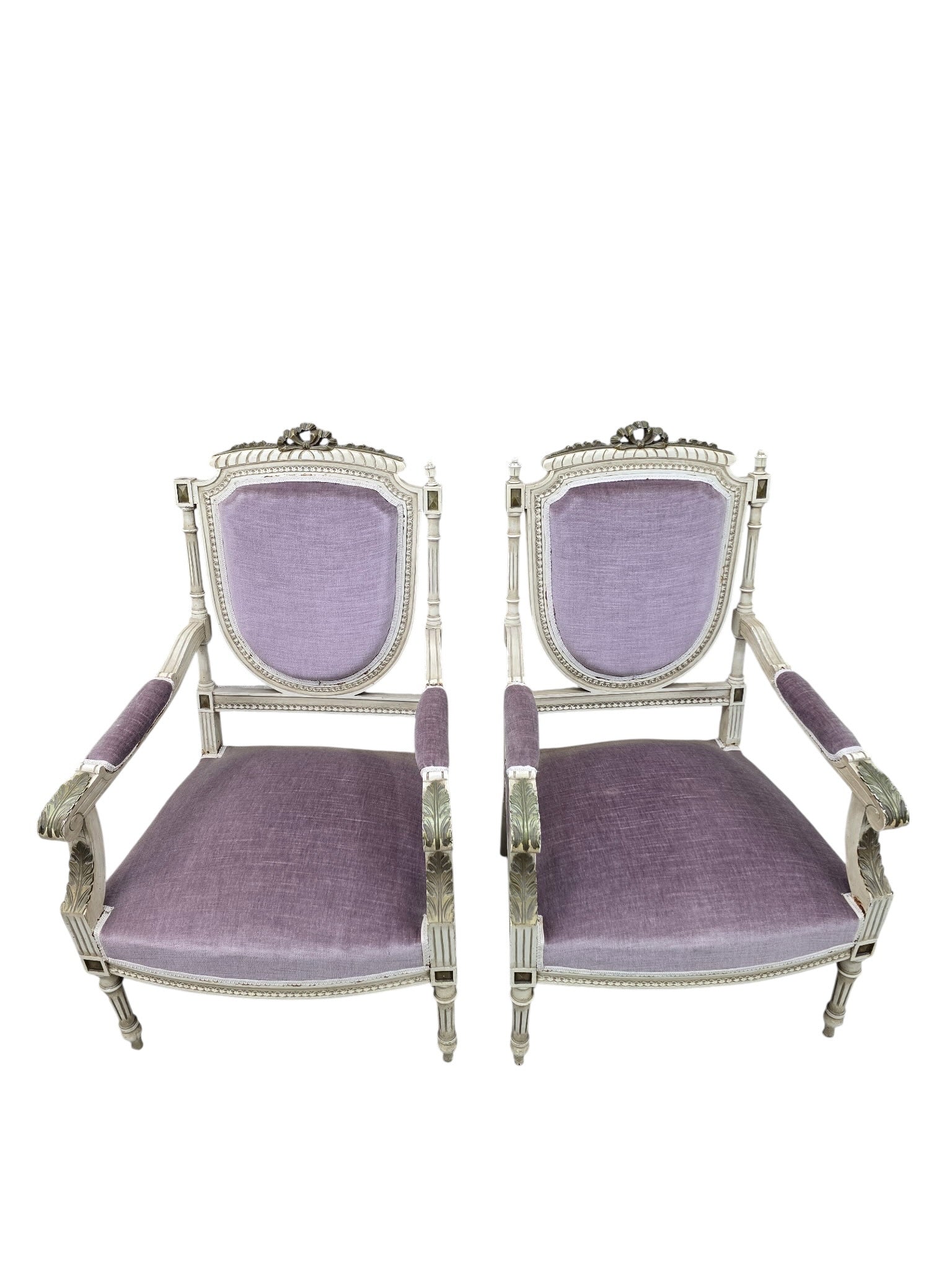 Antique Victorian Carved Ornate Chairs Newly Reupholstered - Pair