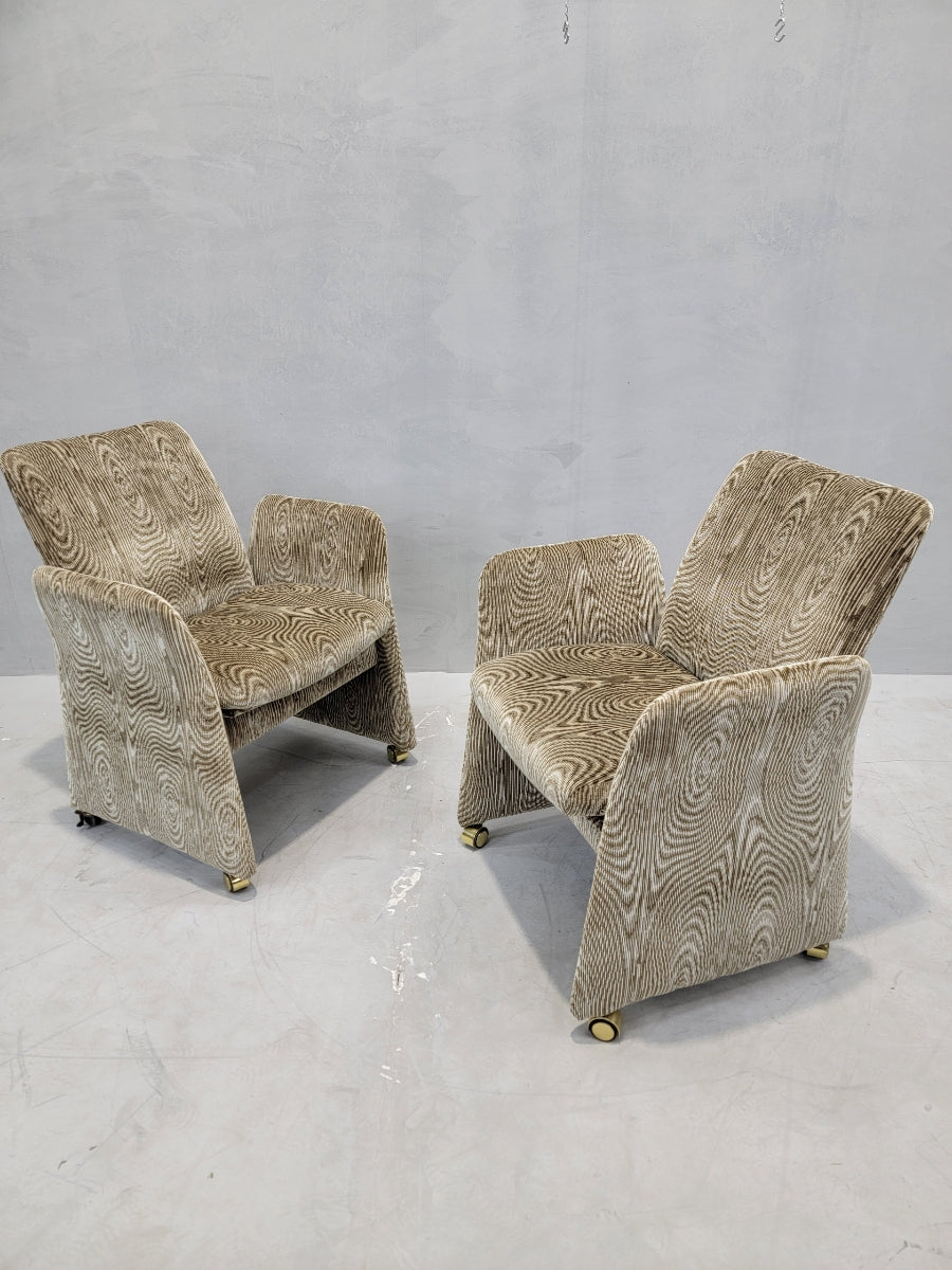 Vintage Postmodern Tilting Club Chairs By Chromcraft Newly Upholstered in Chenille