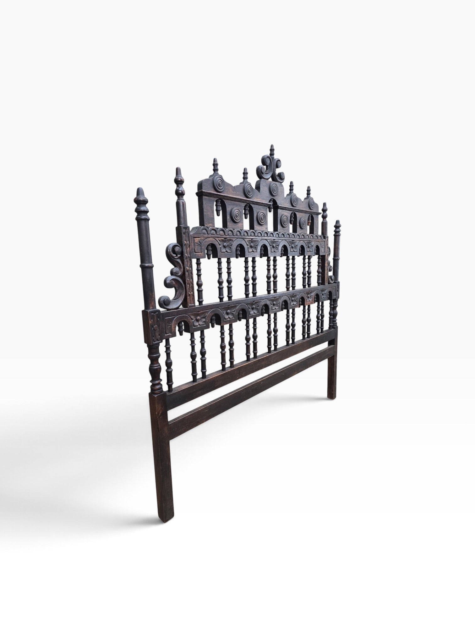 Pagoda Spanish Revival Spindle Carved Full Headboard