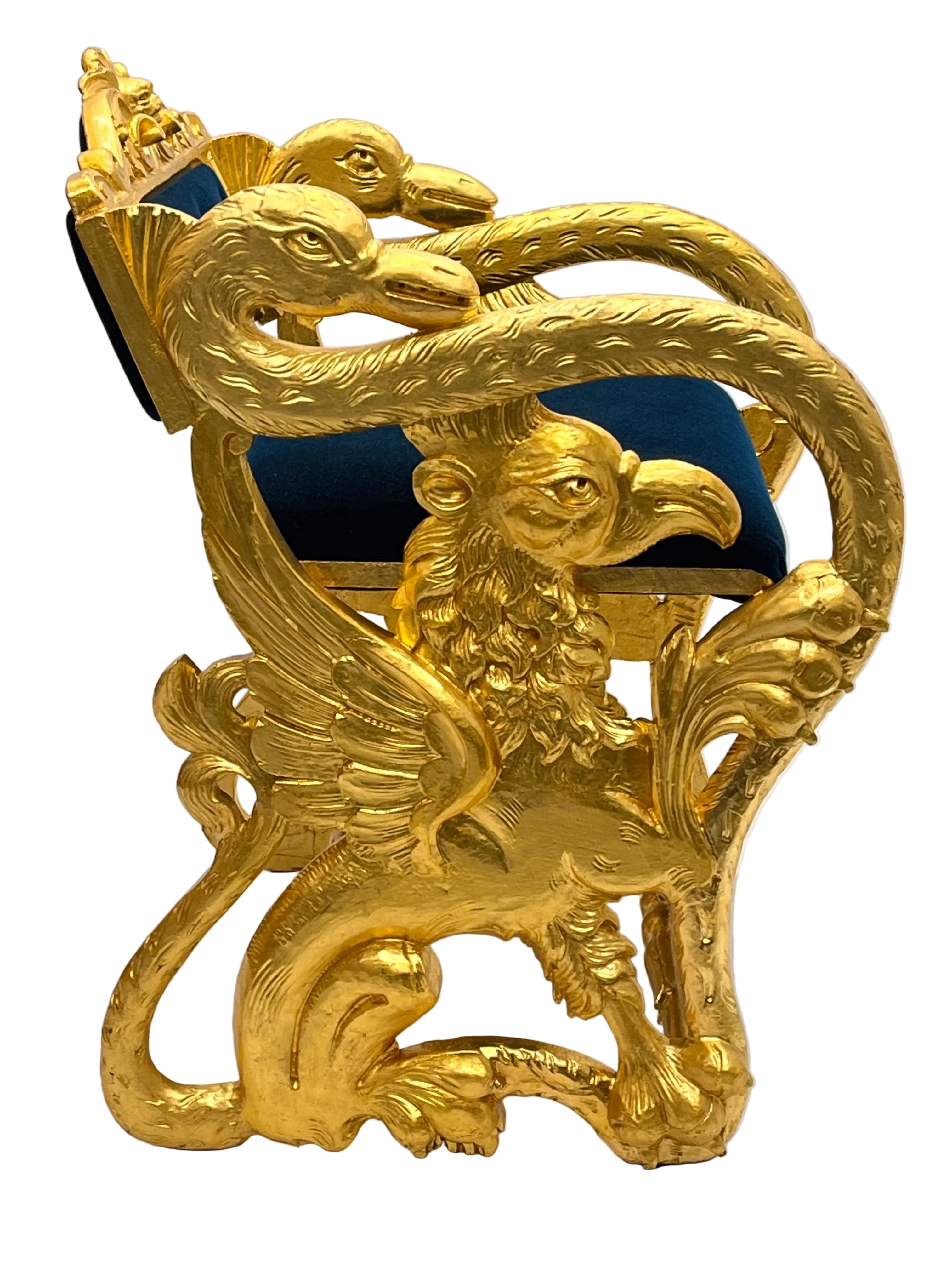 Antique Federal Style Carved Swan and Eagle Carousel Bench Newly Reupholstered