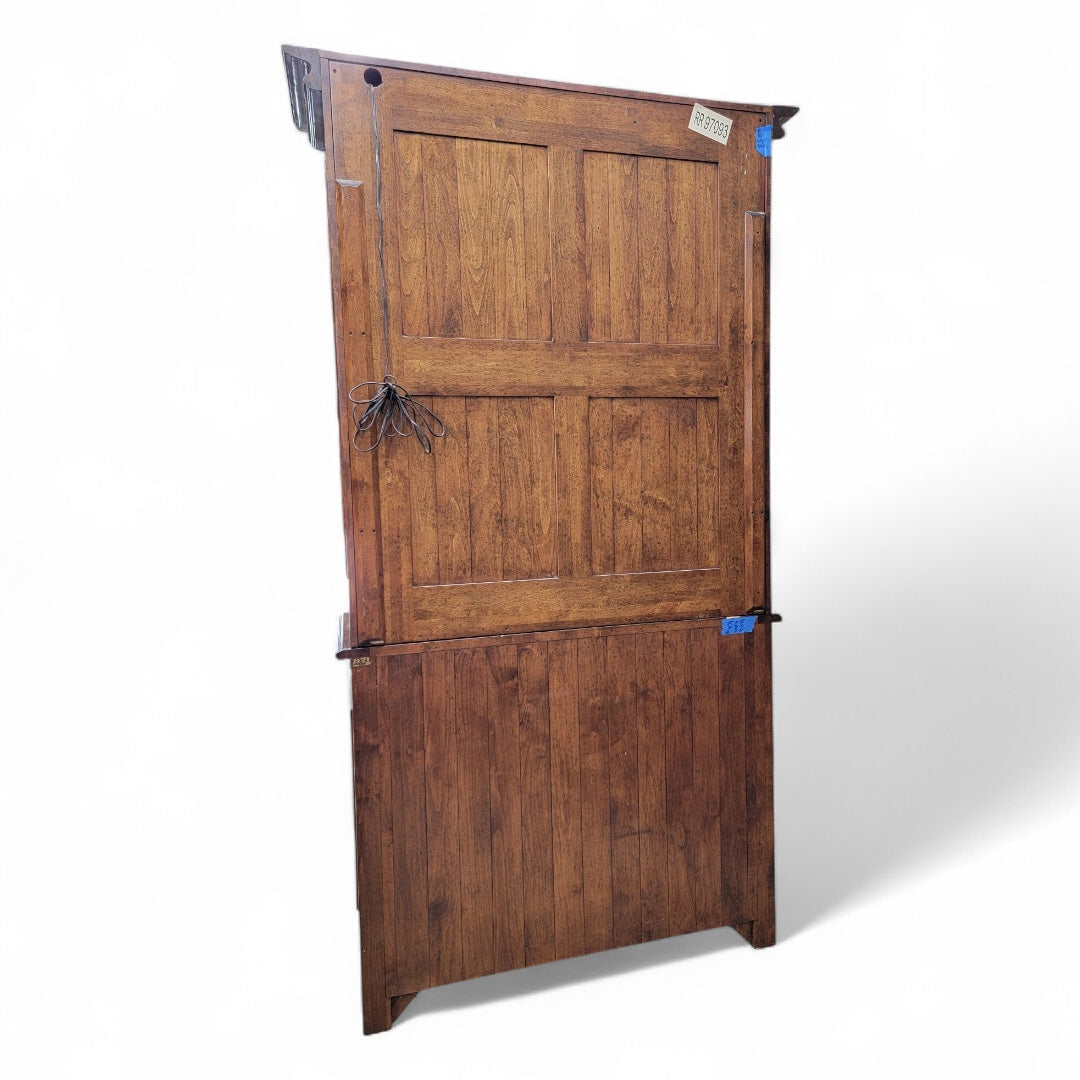 Antique French Provincial Carved Oak 2 Glass Door Display Storage Cabinet Buffet