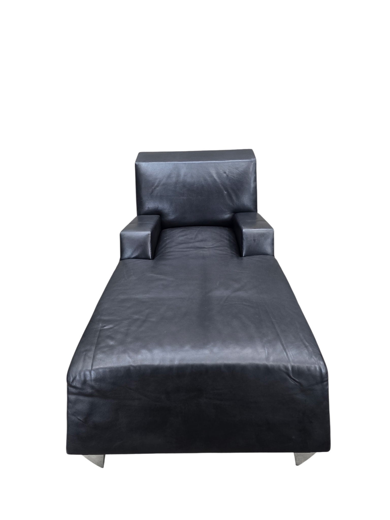 Vintage Modern Black Leather Lounge Chair and Chaise, 2-Piece Set by Catherine Chanicci