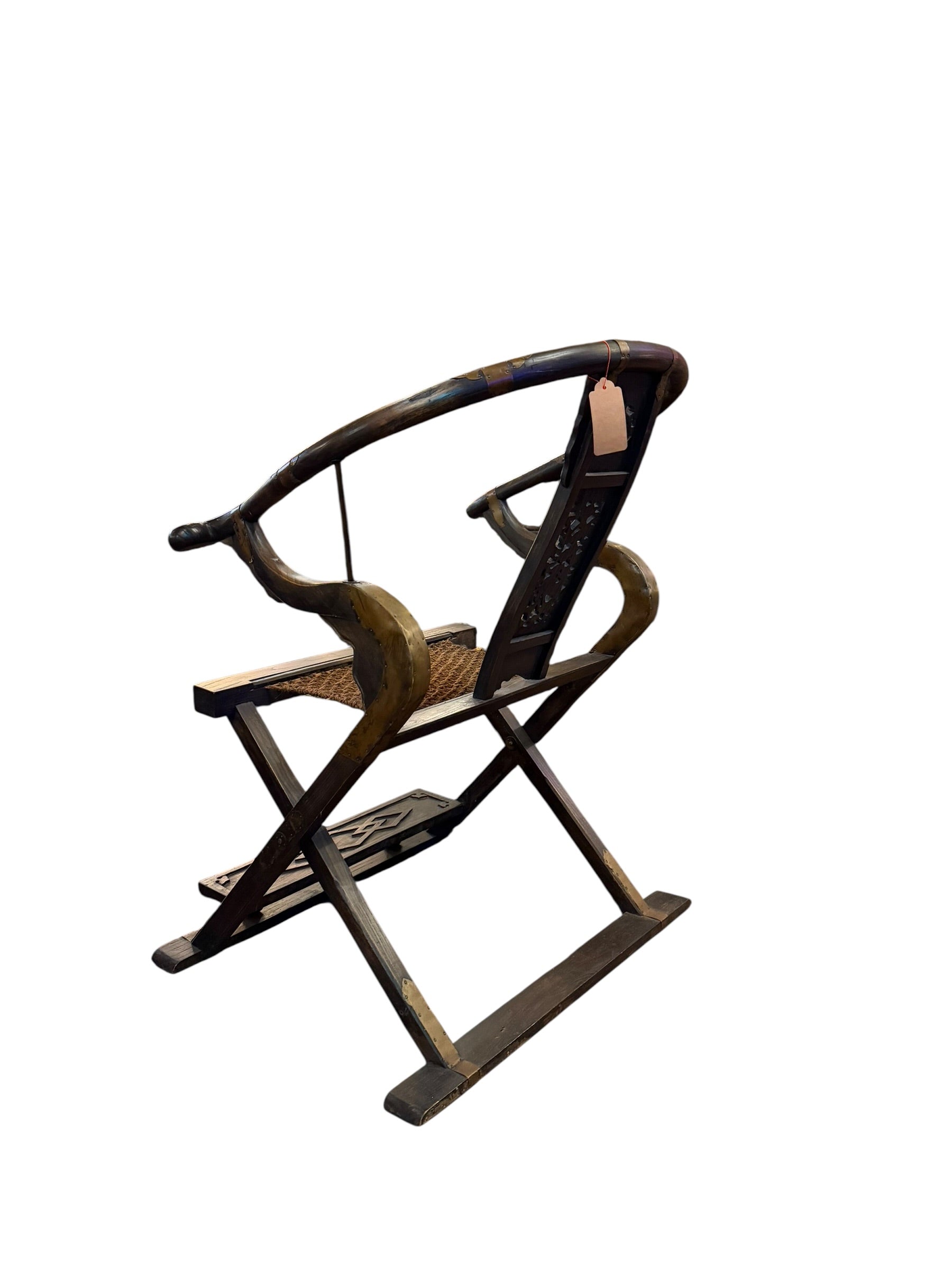 Antique Chinese Huanghuali Horseshoe Back Folding Throne Chair