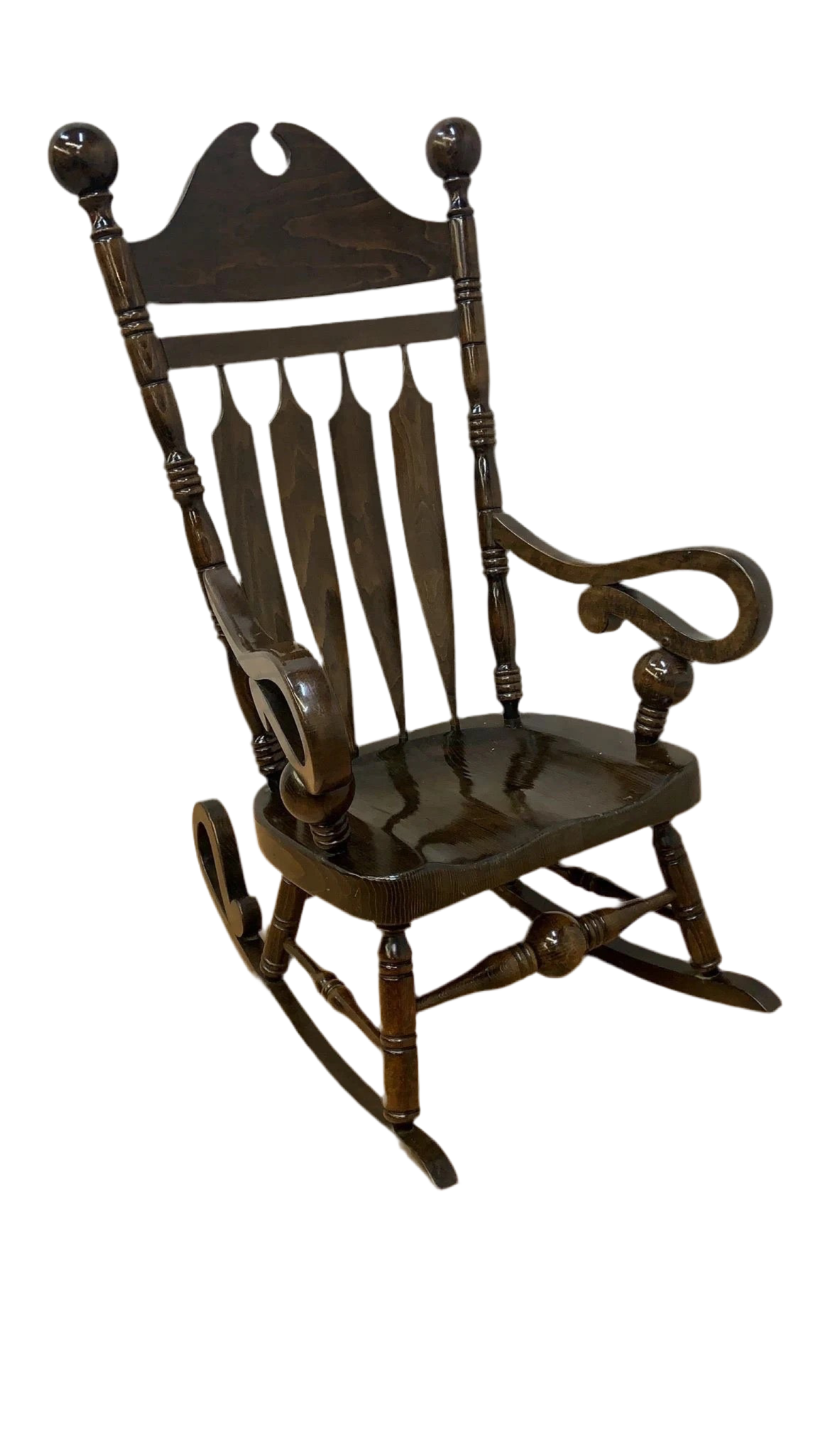 Vintage Yugoslavian High Back Wood Rocking Chair