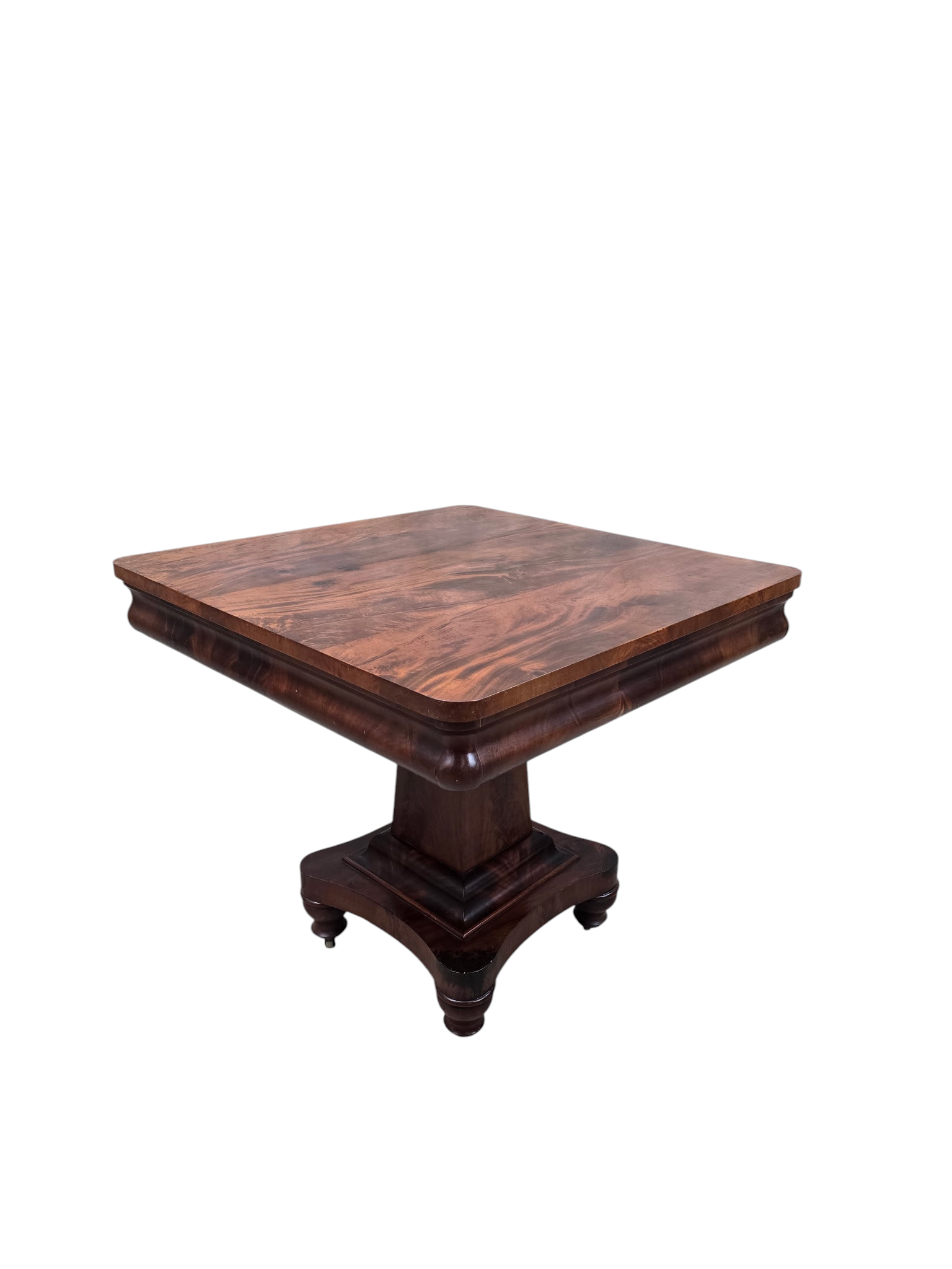 Antique American Empire Revival Figured Walnut Pedestal Game Table