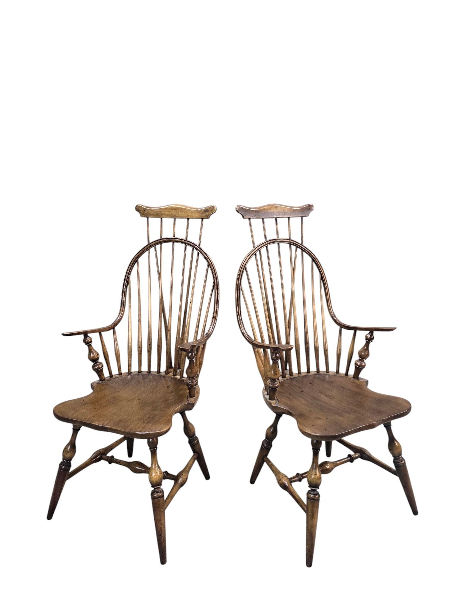 Antique Windsor Bow back Spindle Armchairs - Pair
