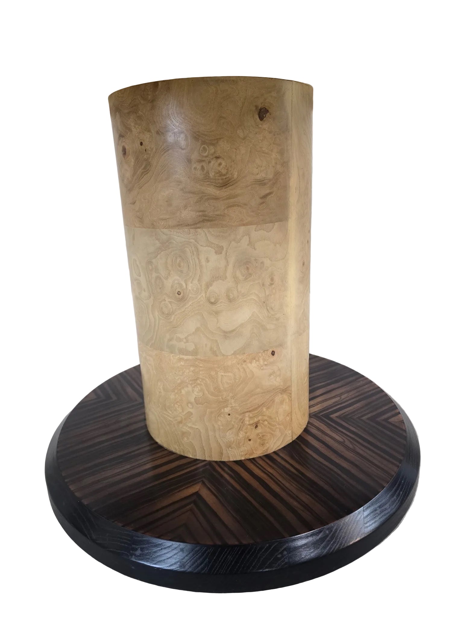 MCM Burl Pedestal Table with Macassar Ebony Base By Henredon