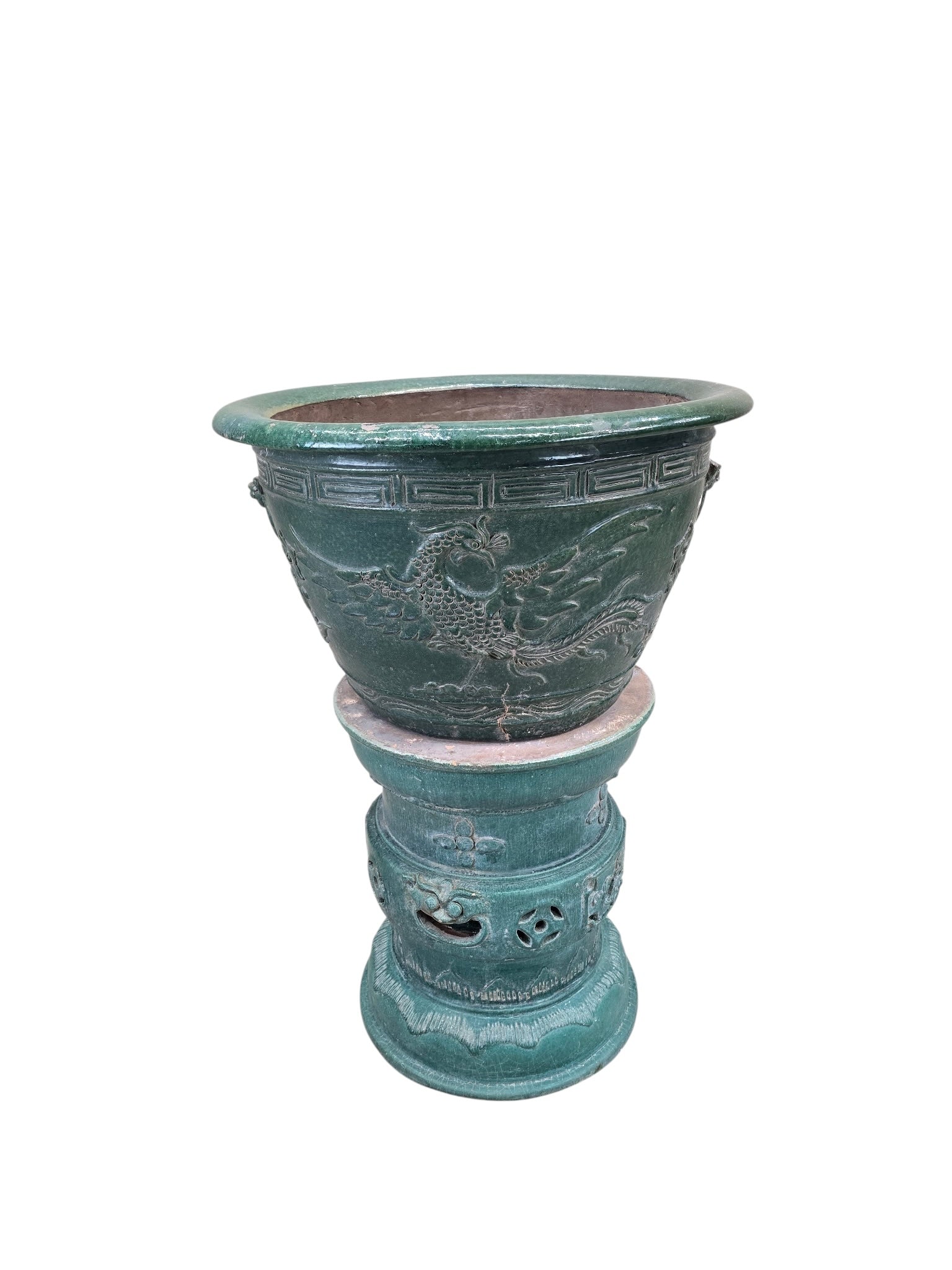 Antique Green Glazed Planter Pot Vase from Guangdong Province