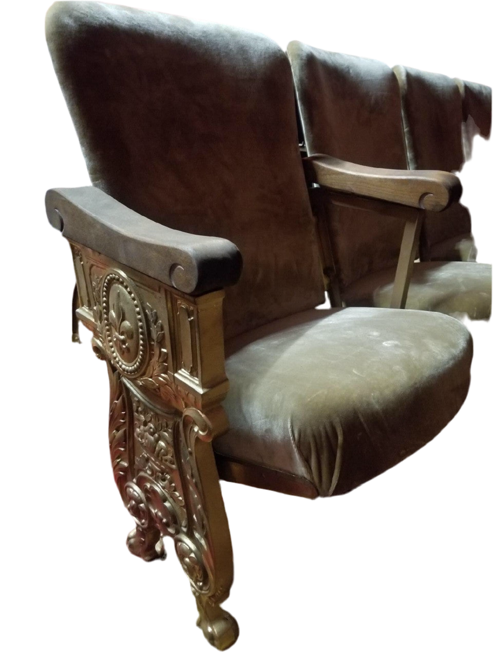 Antique Art Deco Heywood Wakefield Theater Seats in Original Fabric - Set of 4