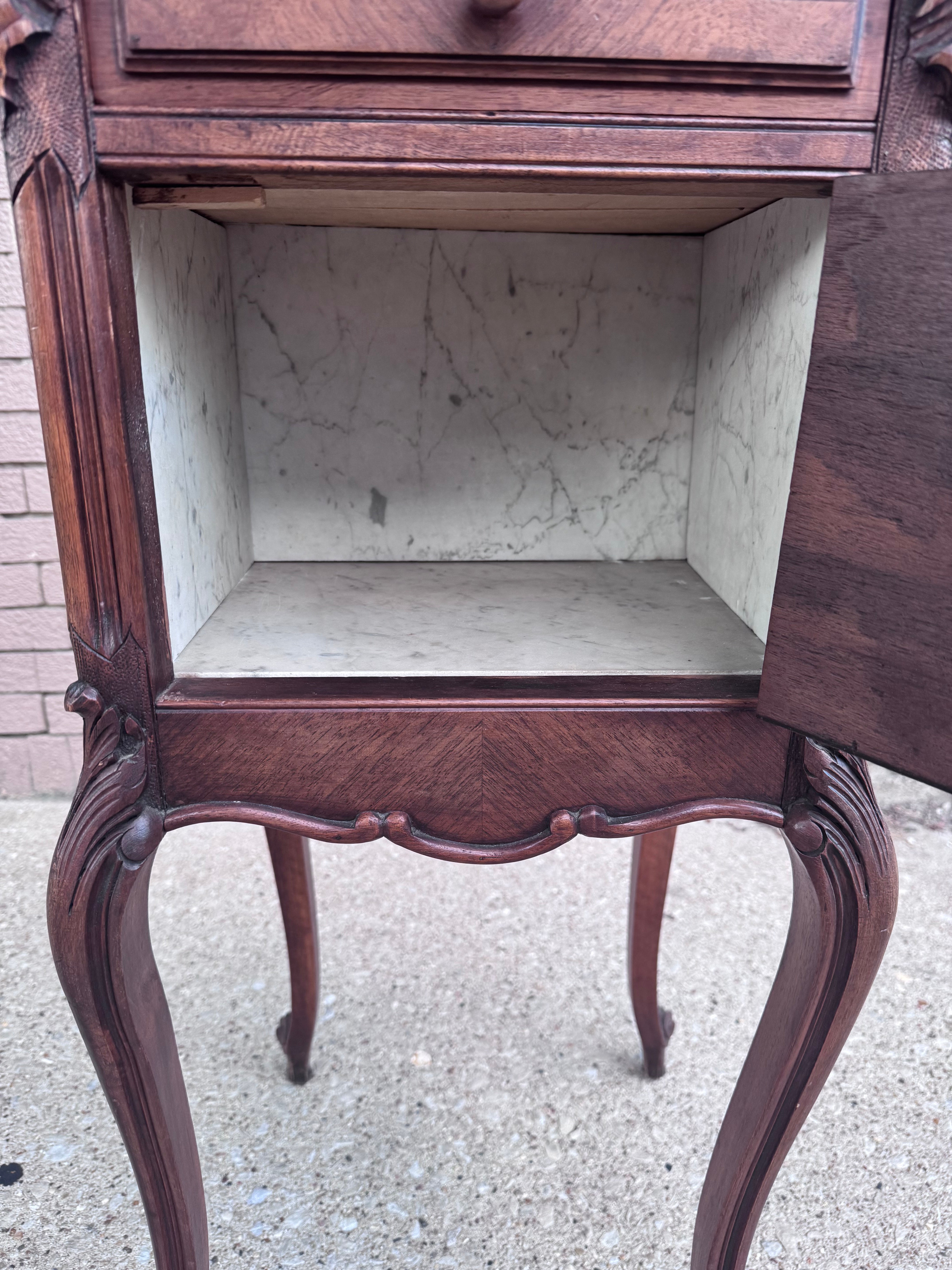 Antique French Louis XV Style Marble Top Smoking Accent Storage Table