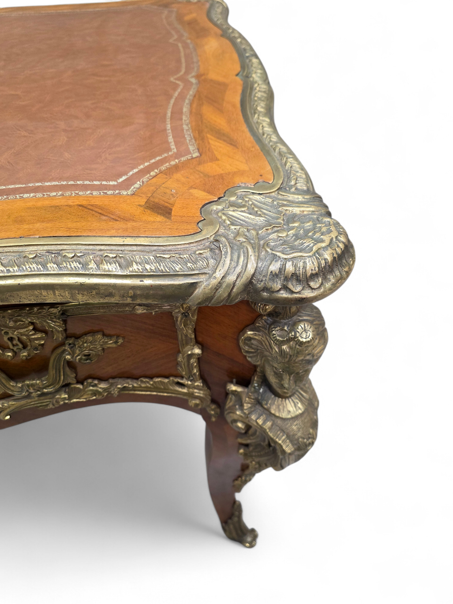 Antique Louis XV Style Inlaid Bureau Plat Writing Desk