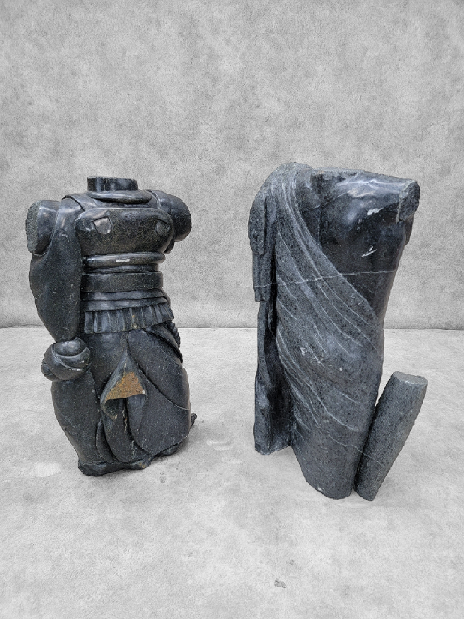 Antique Monumental Sculpted Robed & Armored Roman Emperor Bust Sculpted in Italian Black Marble - Set of 2