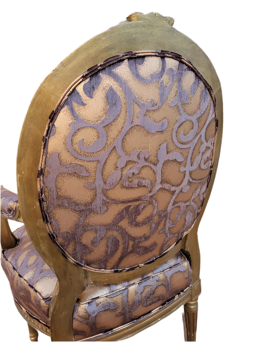 Antique French Louis XV Style Ornate Carved Giltwood Fauteuil Armchairs Newly Upholstered - Pair