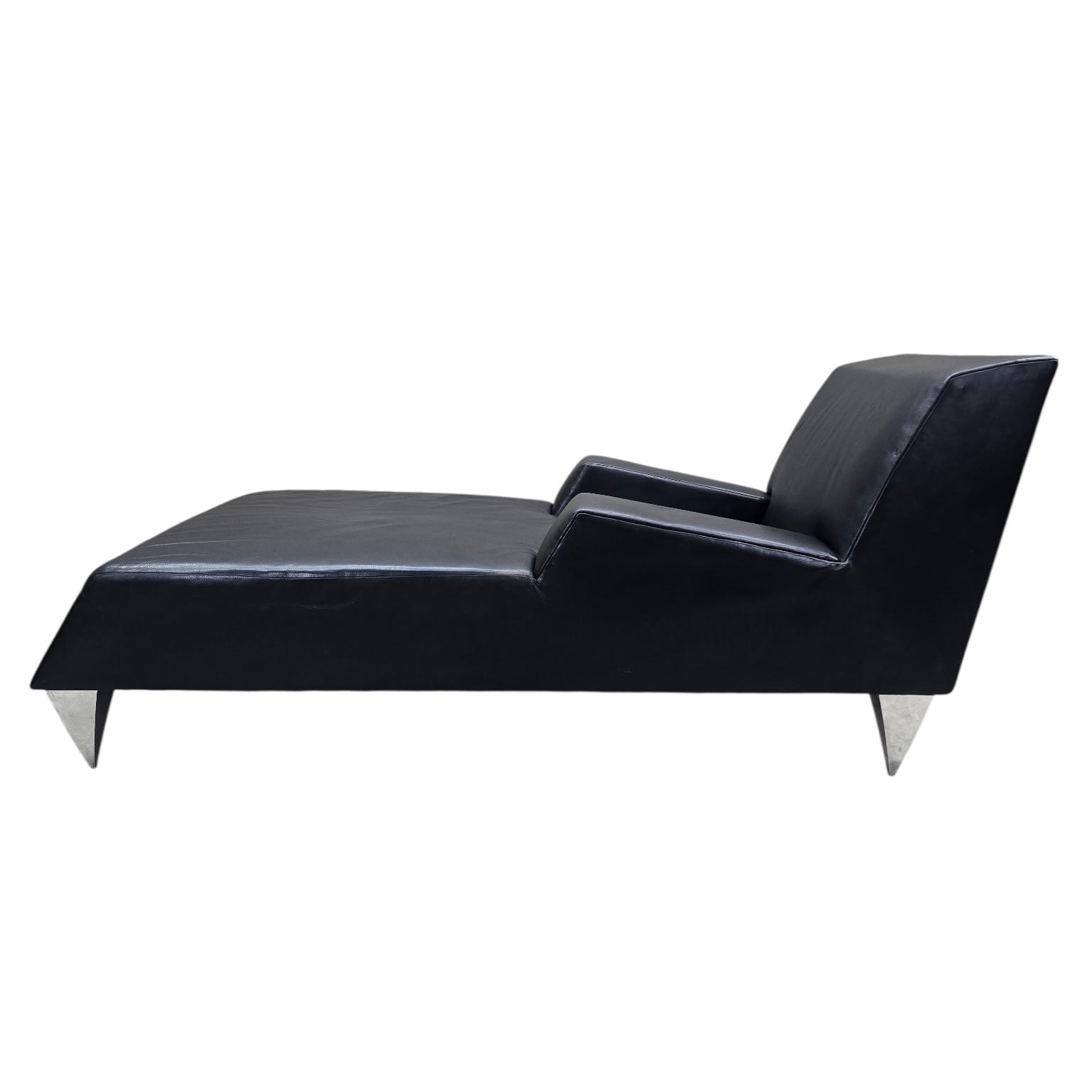 Vintage Modern Black Leather Lounge Chair and Chaise, 2-Piece Set by Catherine Chanicci