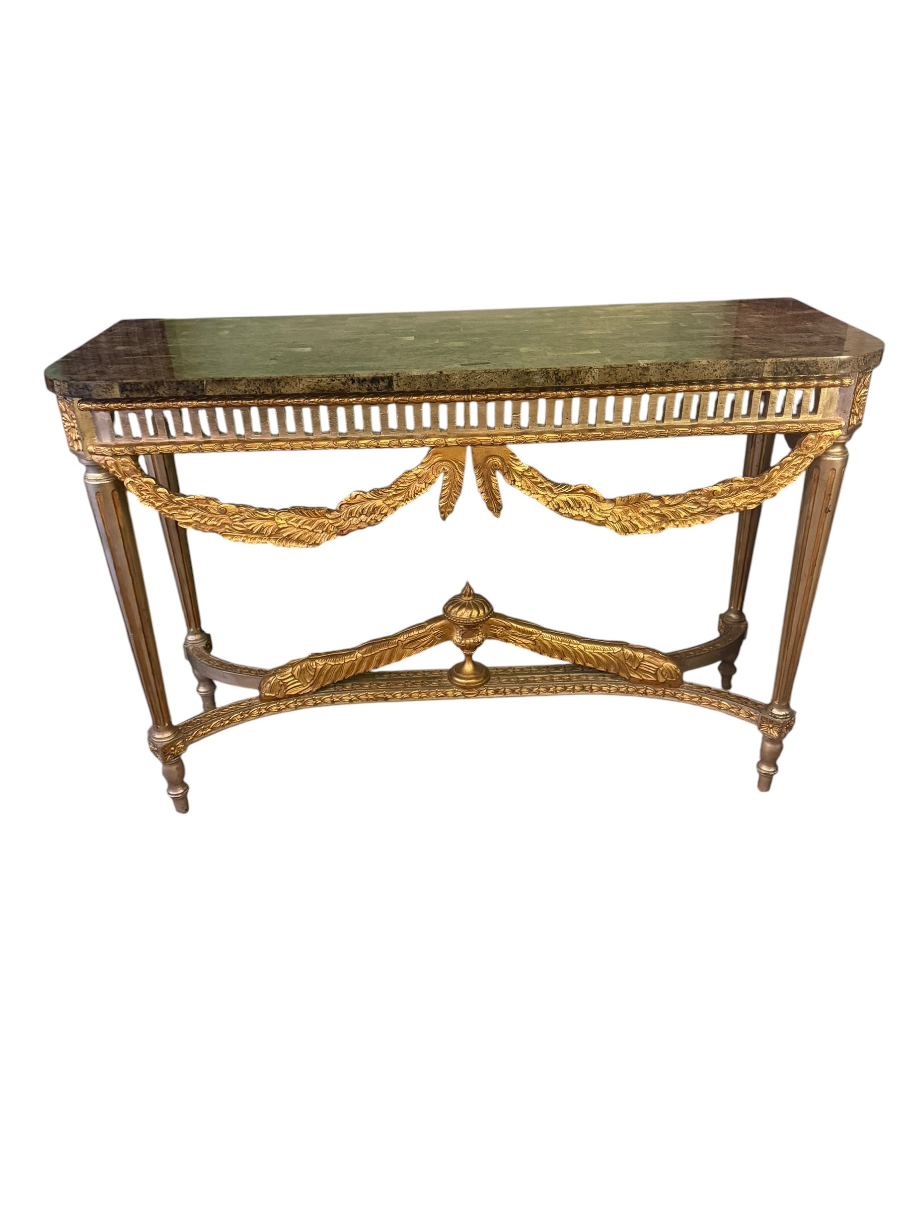 Vintage Neoclassical Style Hall Table with Faux Green Marble Top