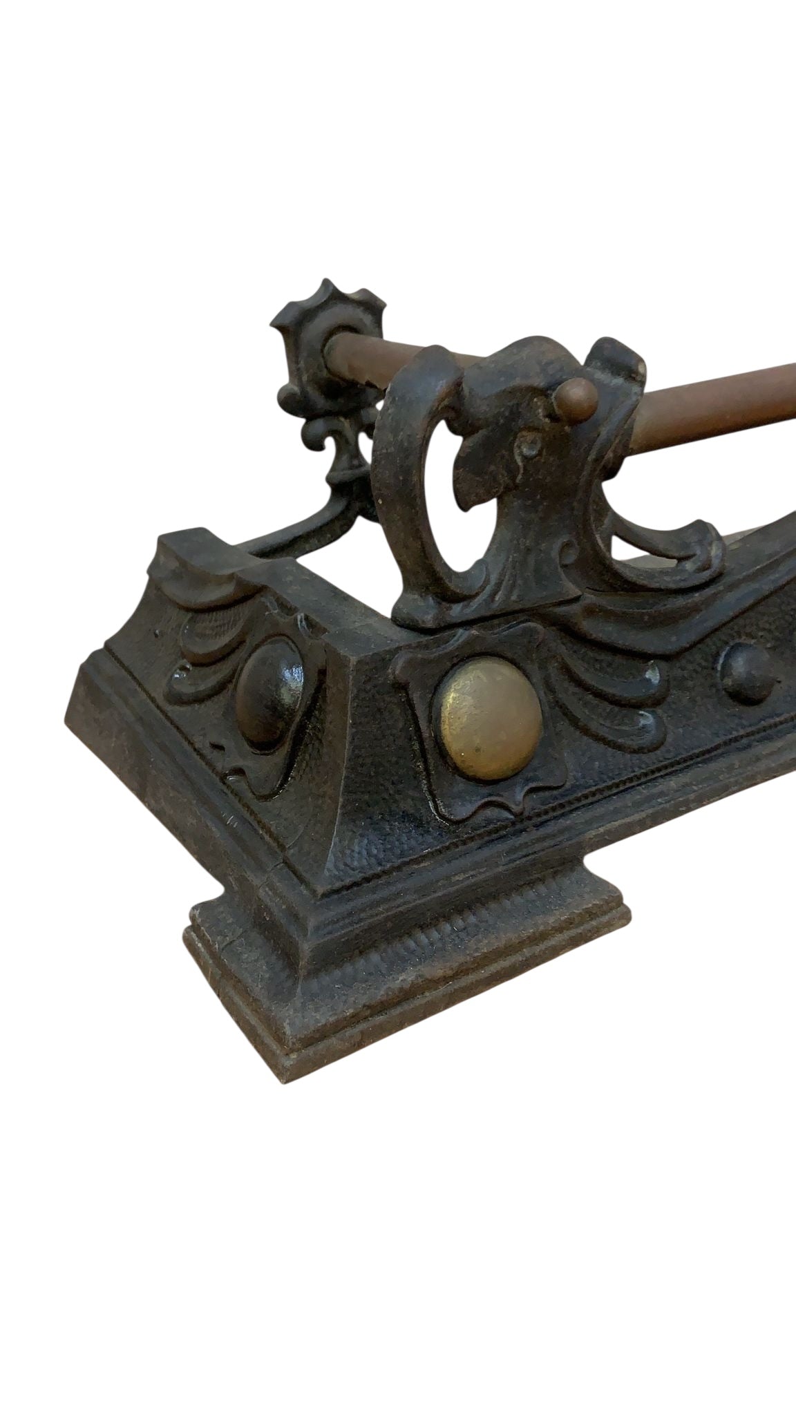 Victorian Art Nouveau Style Cast Iron and Brass Fire Fender