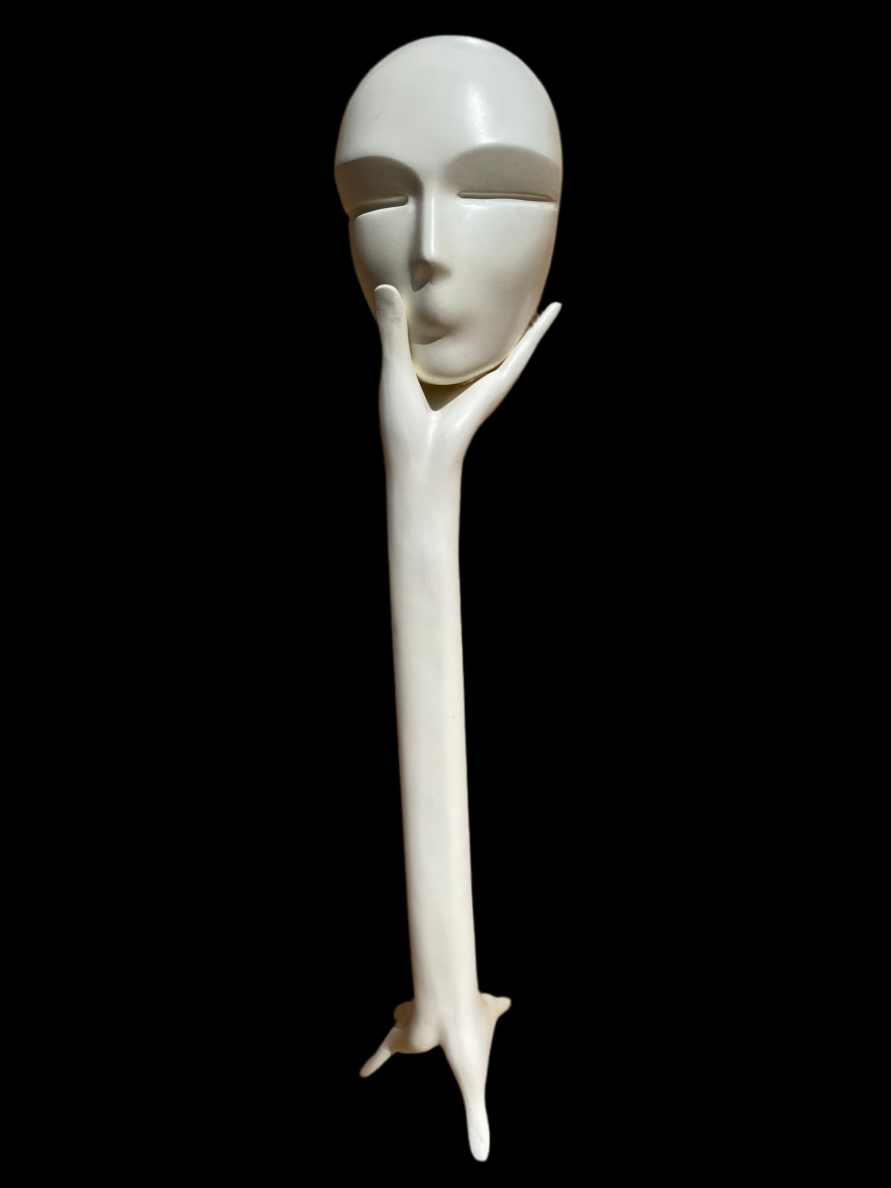 Vintage Postmodern White 'Head In Hand' Abstract Sculpture