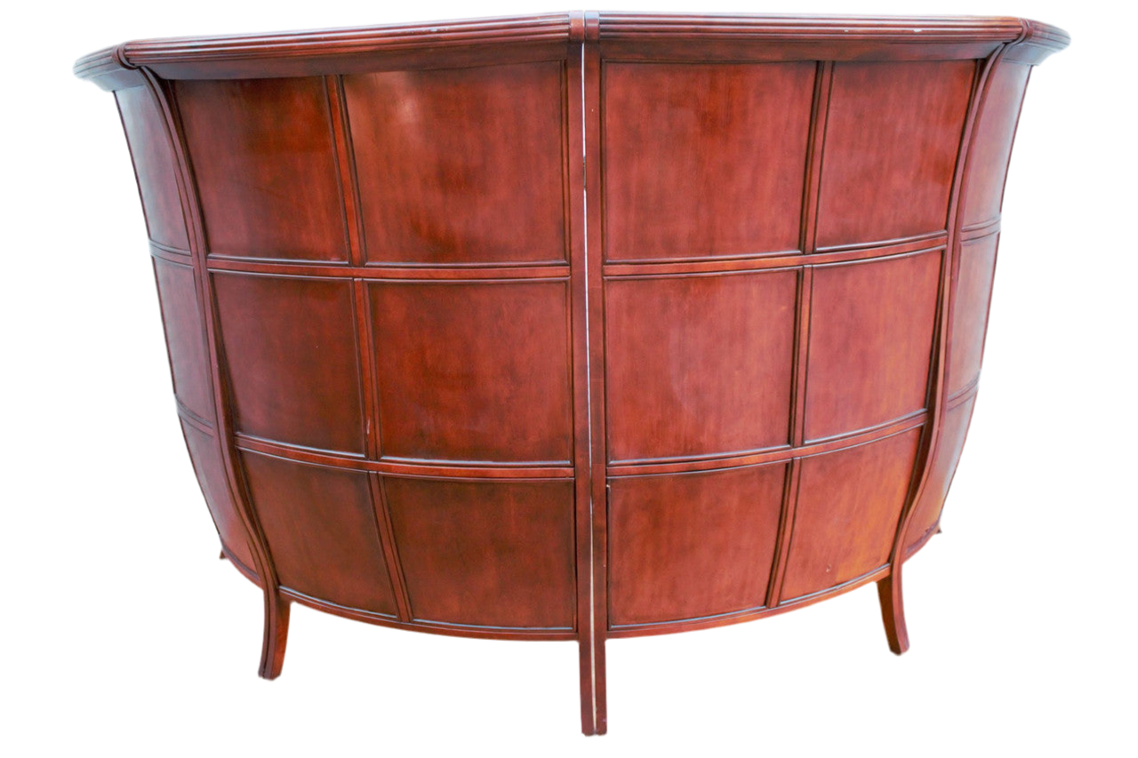 Vintage Asian Style Semi Circular Booth in Mahogany and Tufted Leather - Set of 2