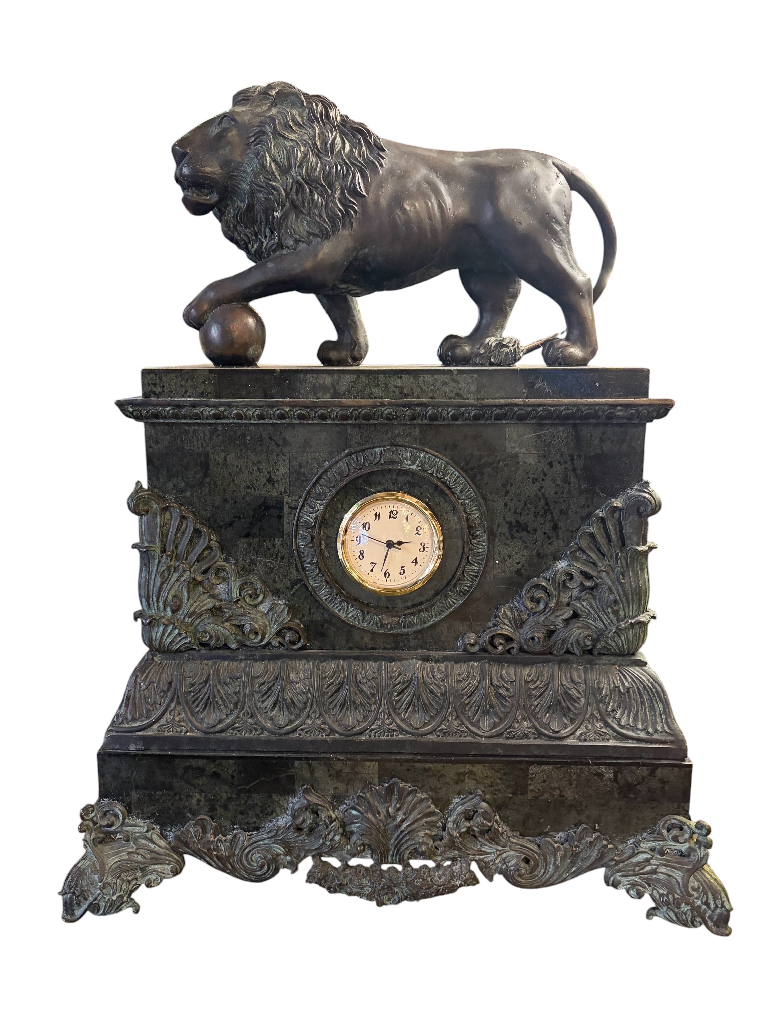 HOLD - Antique French Marble Lion Mantel Clock