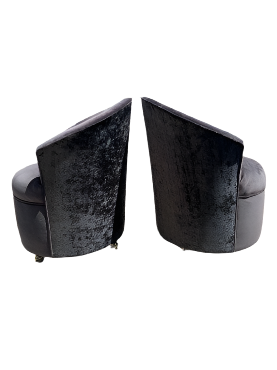Mid Century Modern Sculptural Barrel Back Chairs Newly Upholstered in Velvet - Pair