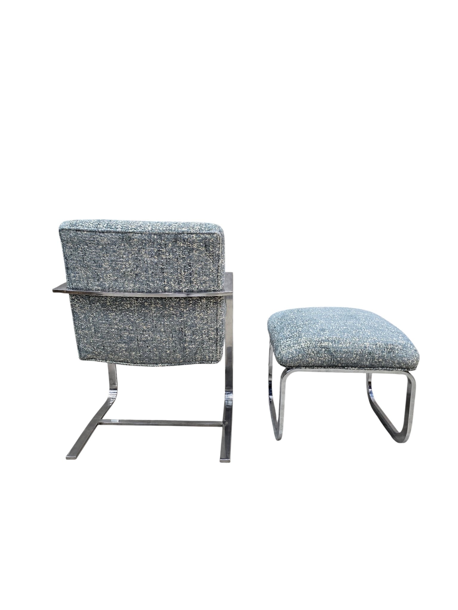 MCM Milo Baughman Chrome Chair and Ottoman