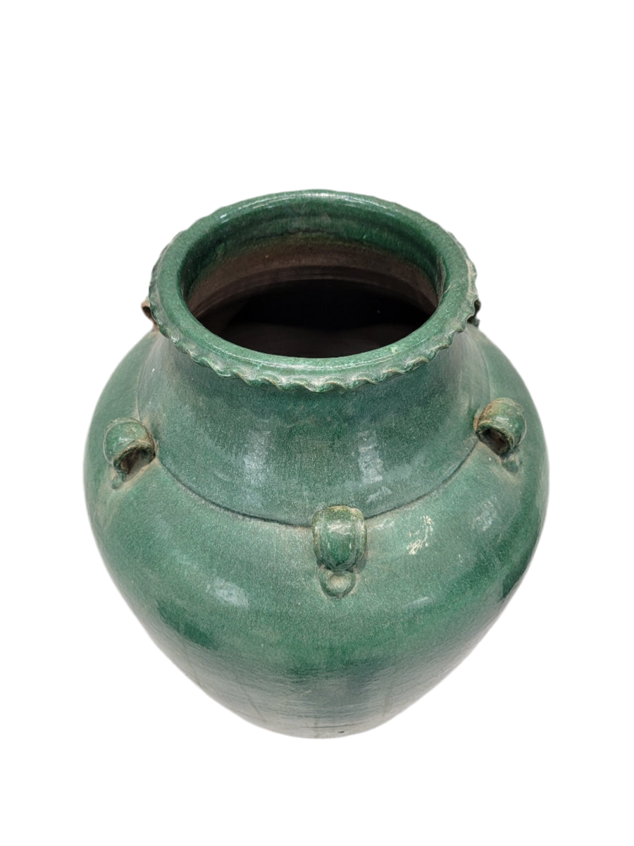 Antique Stoneware Green-Glazed Mataban Jar Vase