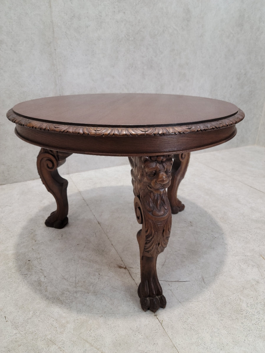 Antique French Carved Figural Oak Entry Table
