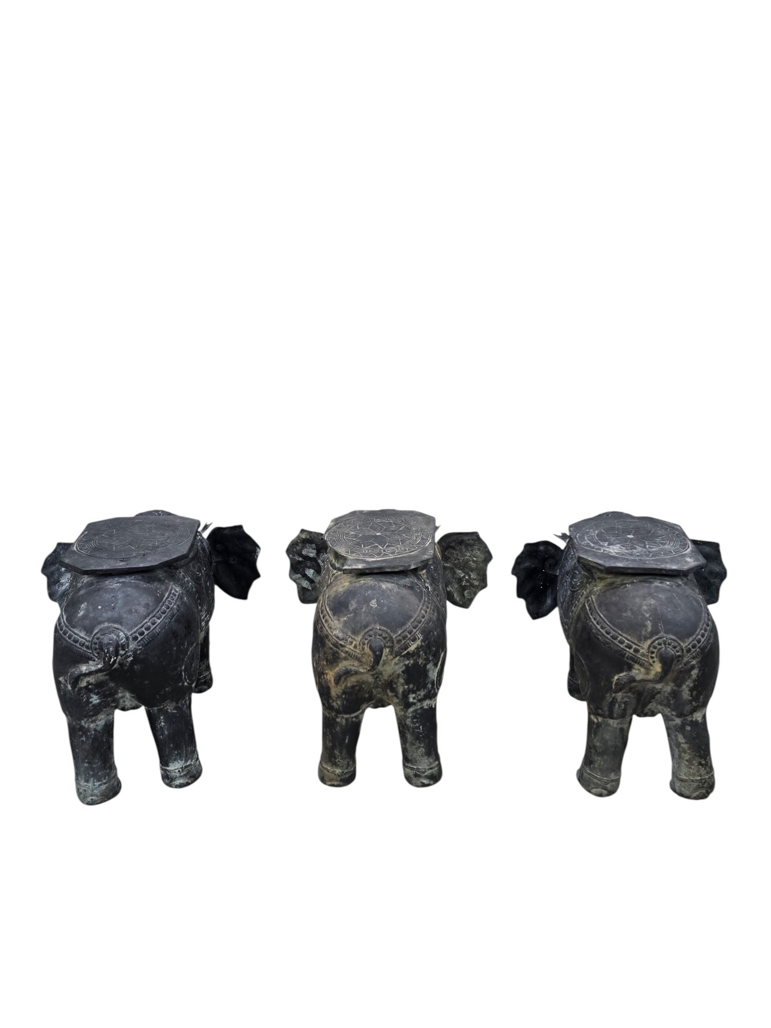 Antique Balinese Hammered Bronze Saddled Elephant Side Table