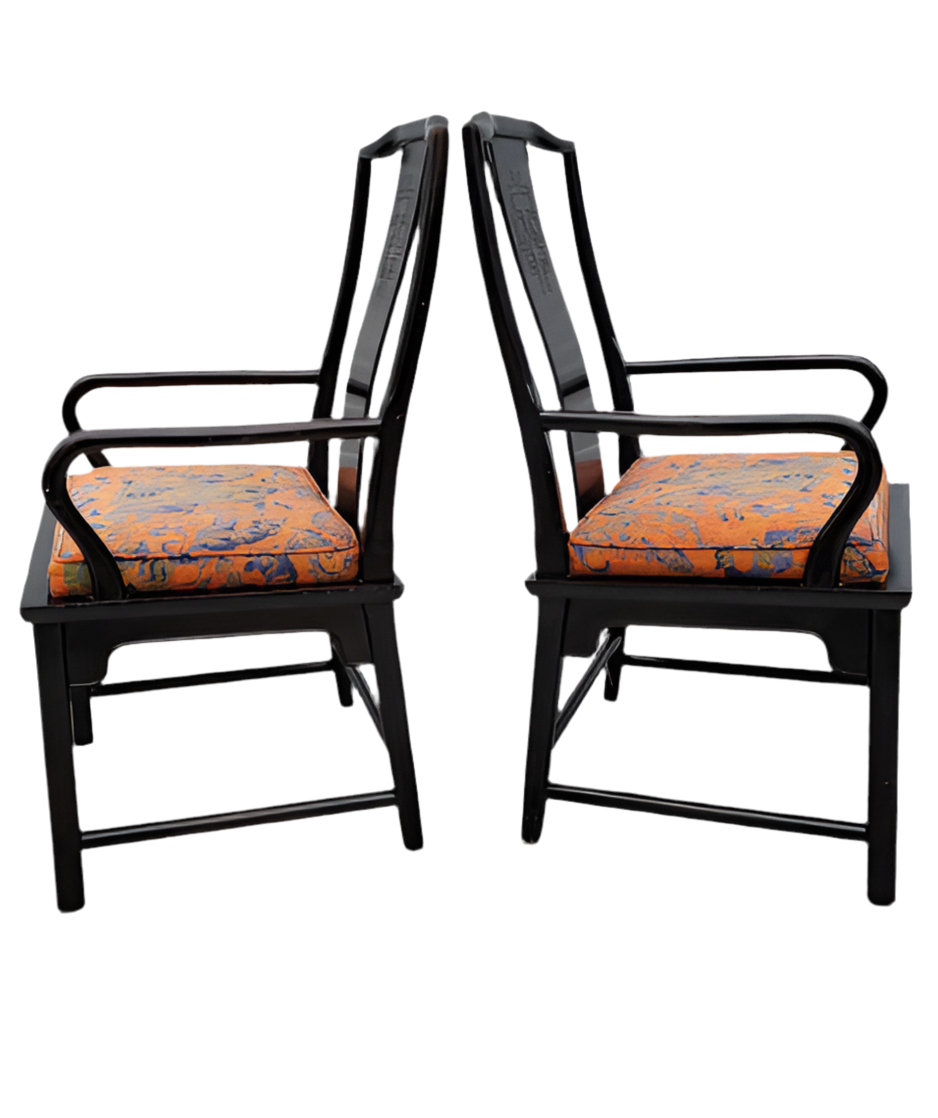 Hollywood Regency Chinoiserie Chin Hua Ebonized Dining Set by Century Furniture