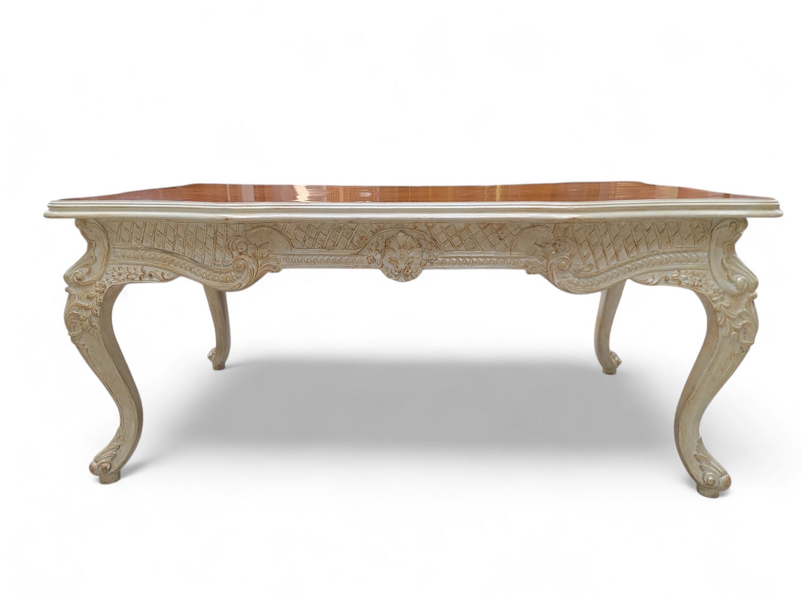 Vintage French Provincial Style Carved Antique White Writing Desk