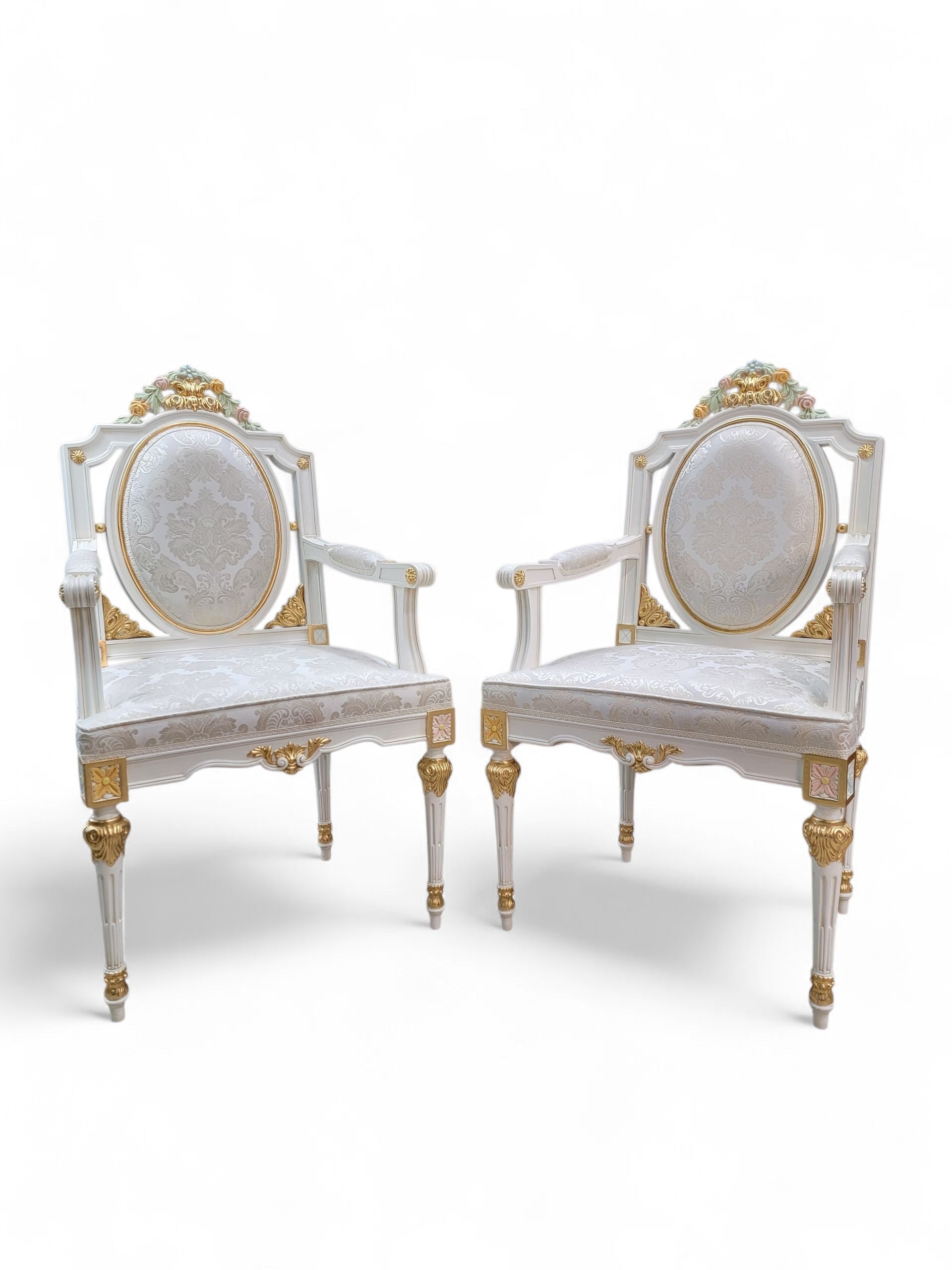 Vintage Monumental 20 Seat Venetian Rococo Gilded Hand Painted Capodimonte Style Dining Set