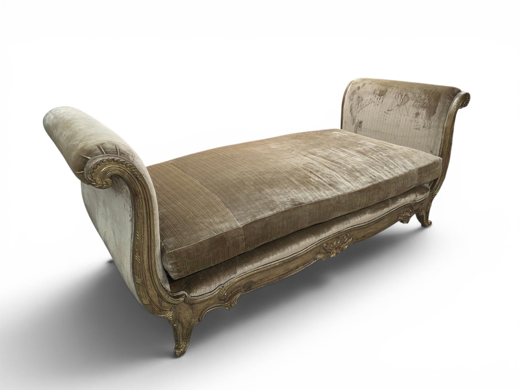 New - Vintage French Louis XV Style Day Bed Scrolled Arm Bench Newly Reupholstered