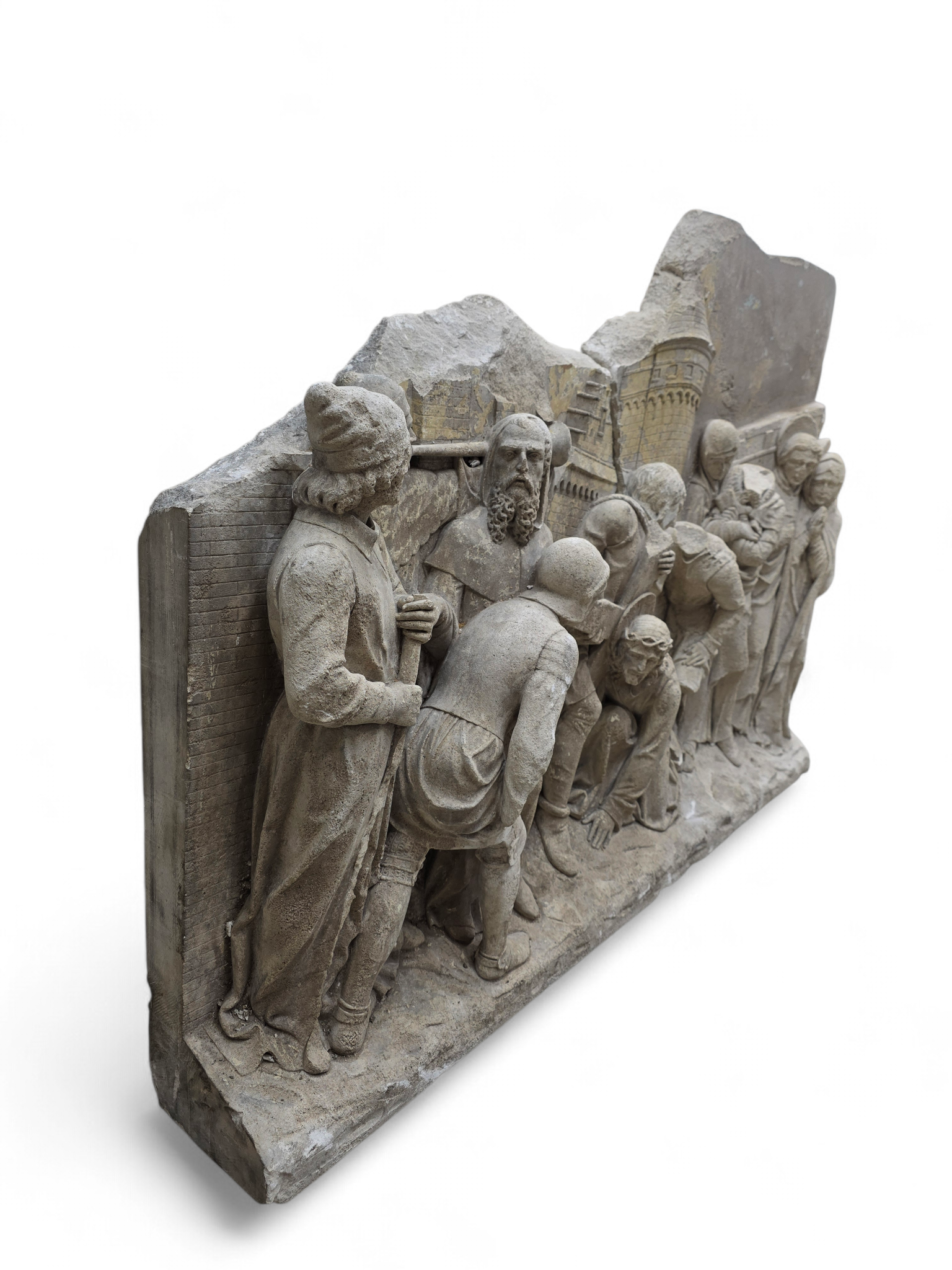 Antique Monumental European "Stations of The Cross" Stone Relief Panels — Pair