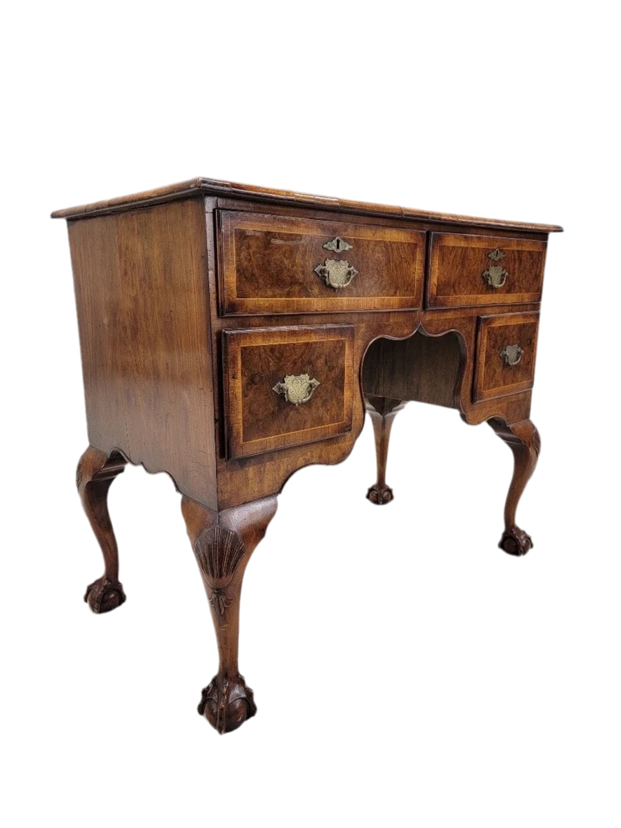 Antique English Queen Anne Style Burl and Oak Writing Desk