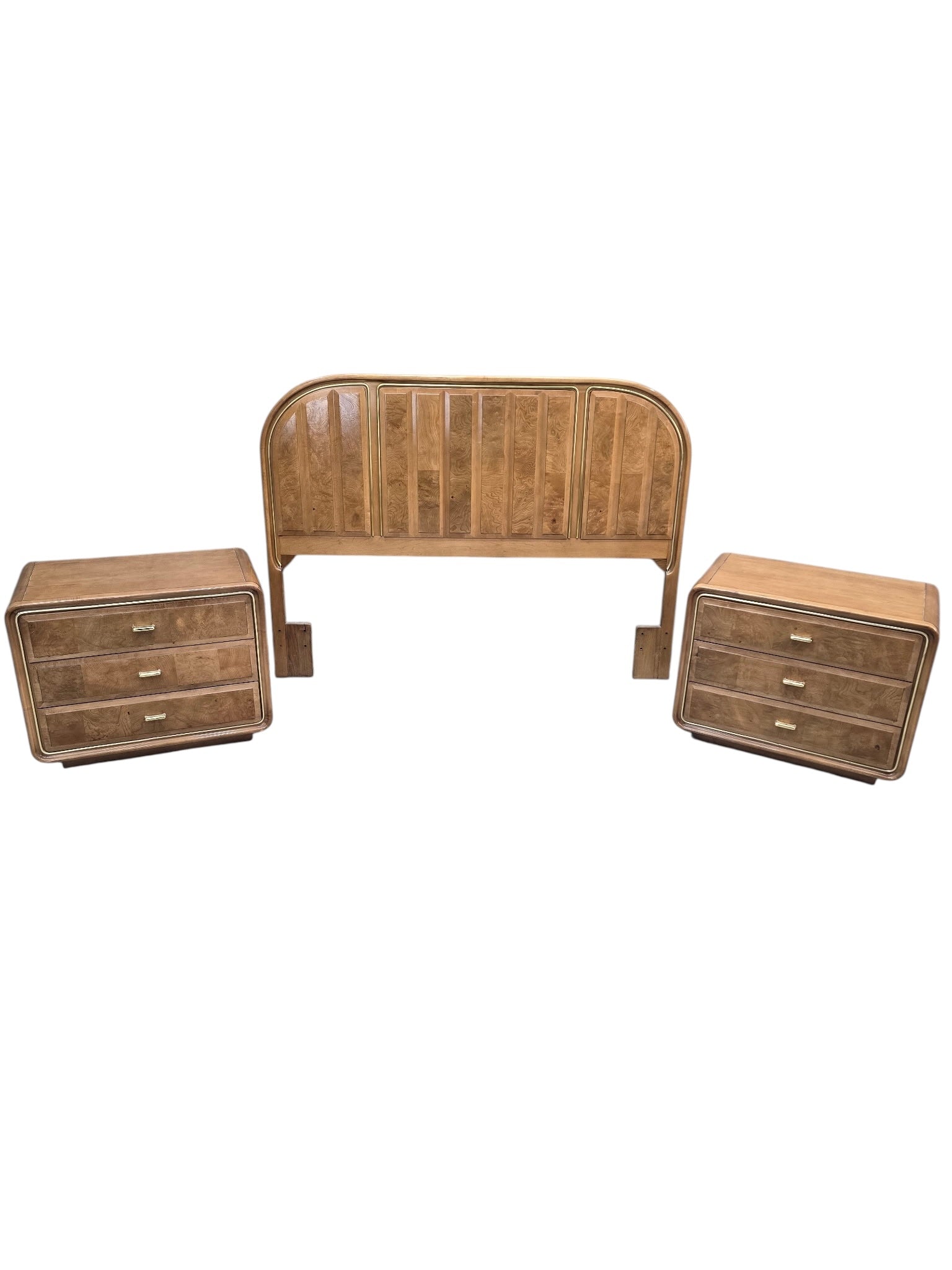 Mid Century Modern Headboard and Nightstands Set by American of Martinsville