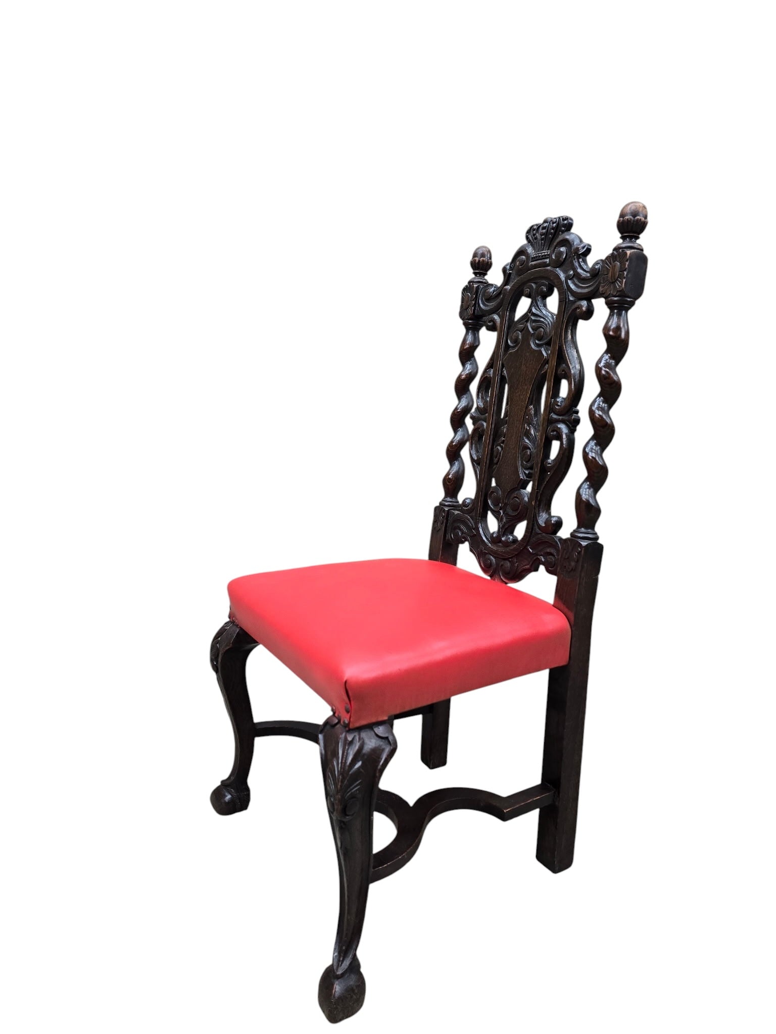 Antique Jacobean Revival Style Barley Twist Desk with High Back Chair