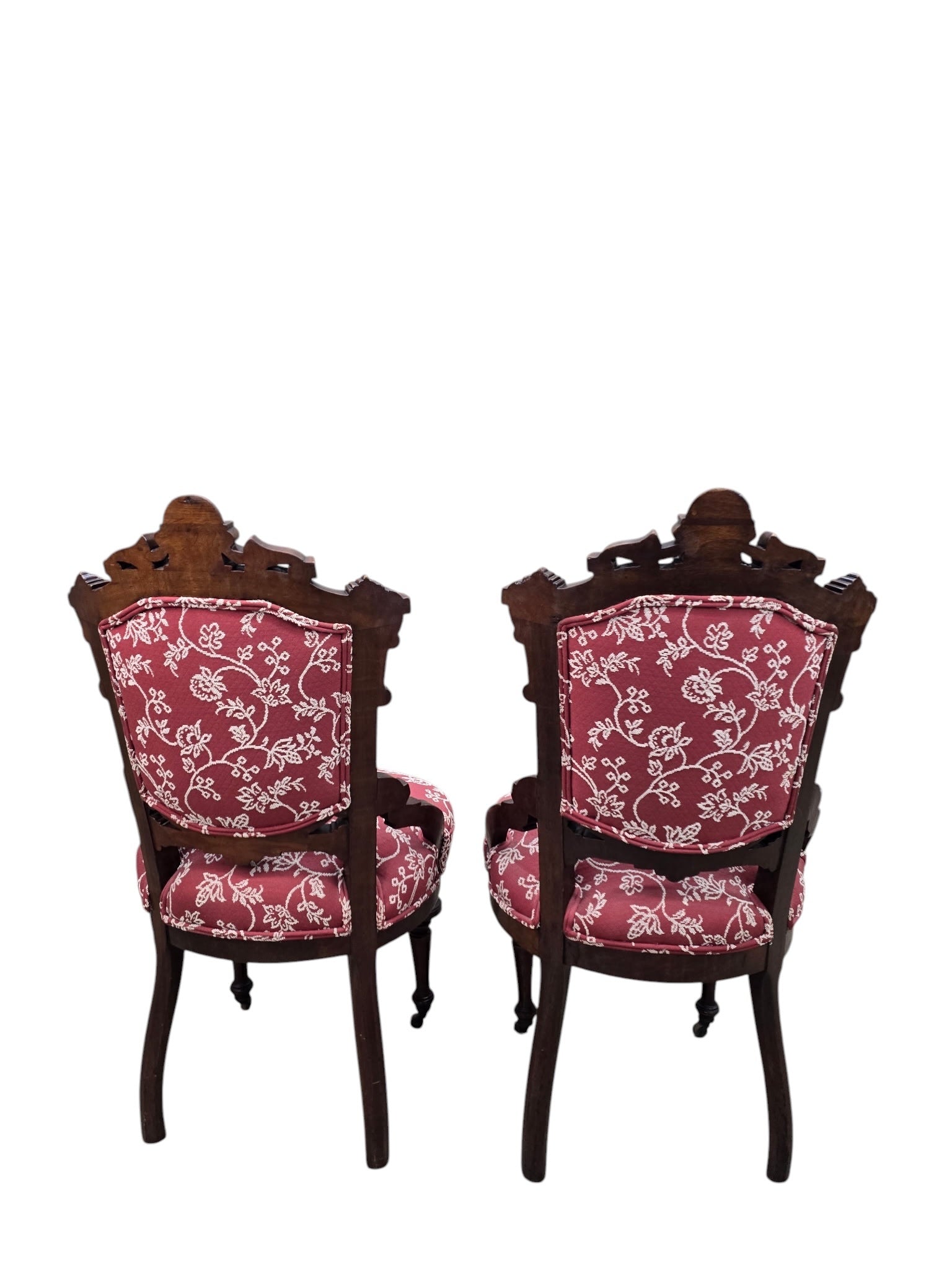 Antique Victorian Carved Walnut Parlor Chairs - Pair