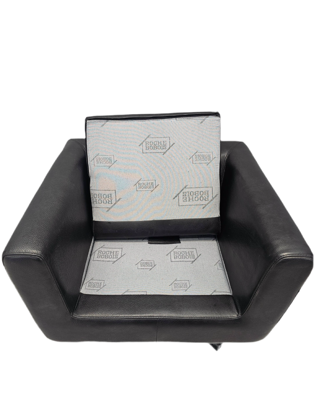 Mid Century Modern Roche Bobois Swivel Lounge Chair in Black Leather