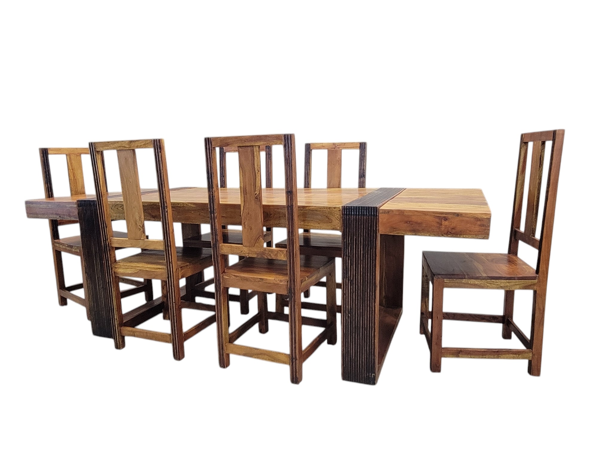 Vintage Rustic Reclaimed Barnwood Extending Dining Table and Chairs Set