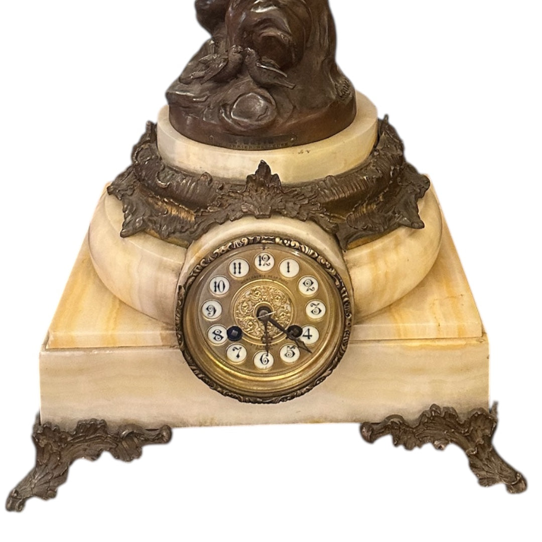 Antique French Louis XVI Style Albert Ernest Carrier Belleuse Figural Clock and 2 Candelabras - Garniture Set