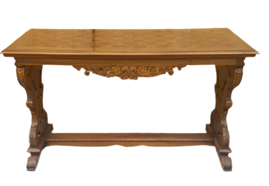 Antique Renaissance Style Hand Carved Walnut Console Trestle Table